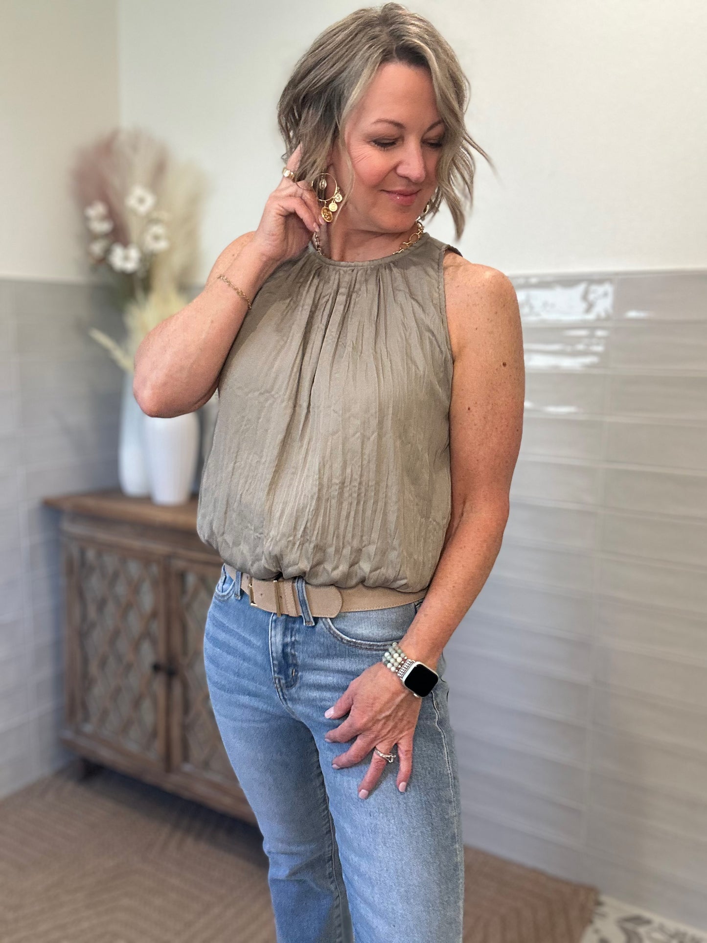 Dry Herb Gathered Blouse - Resstocked