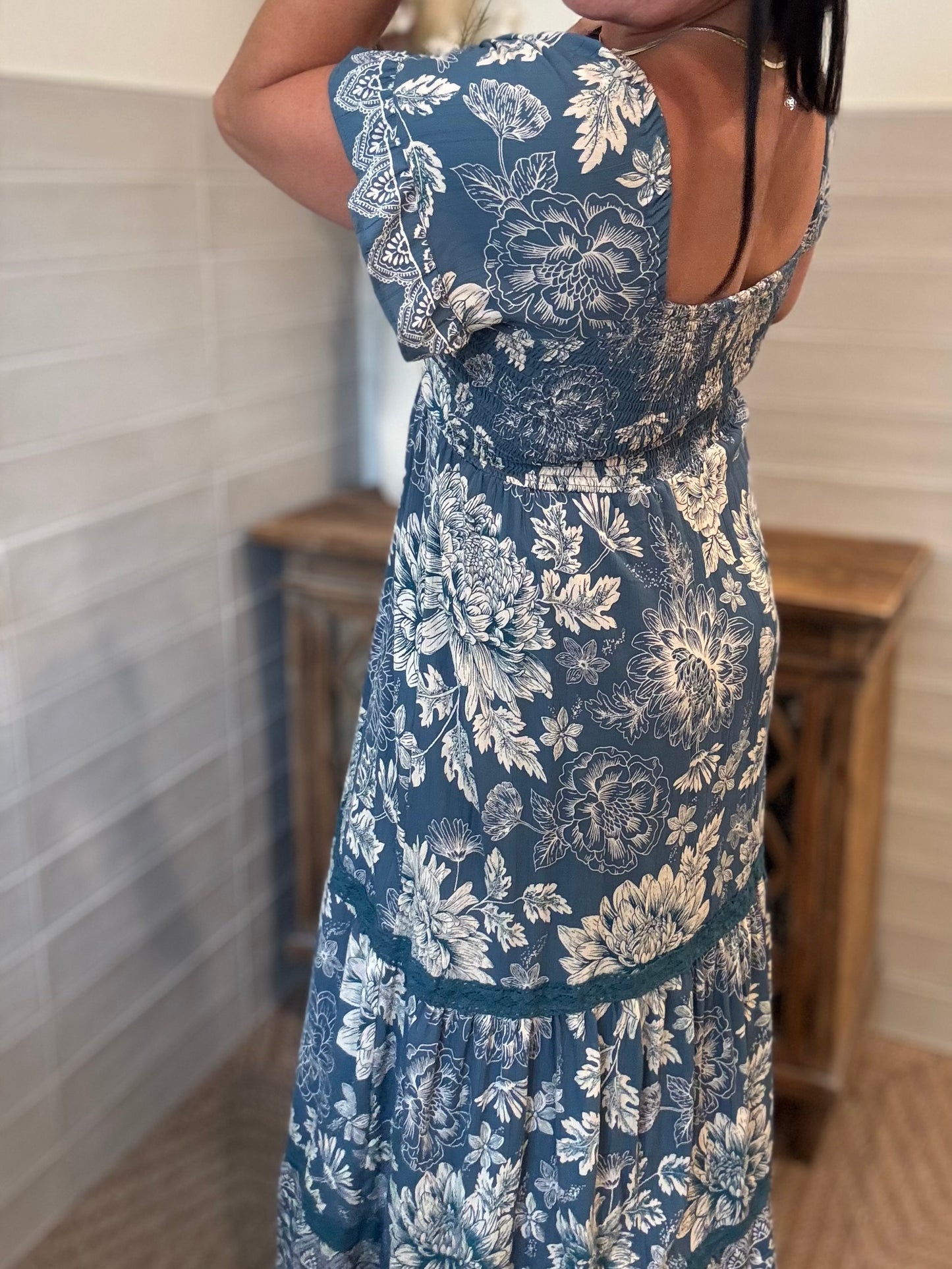 Teal Maxi and Lace Trim Dress