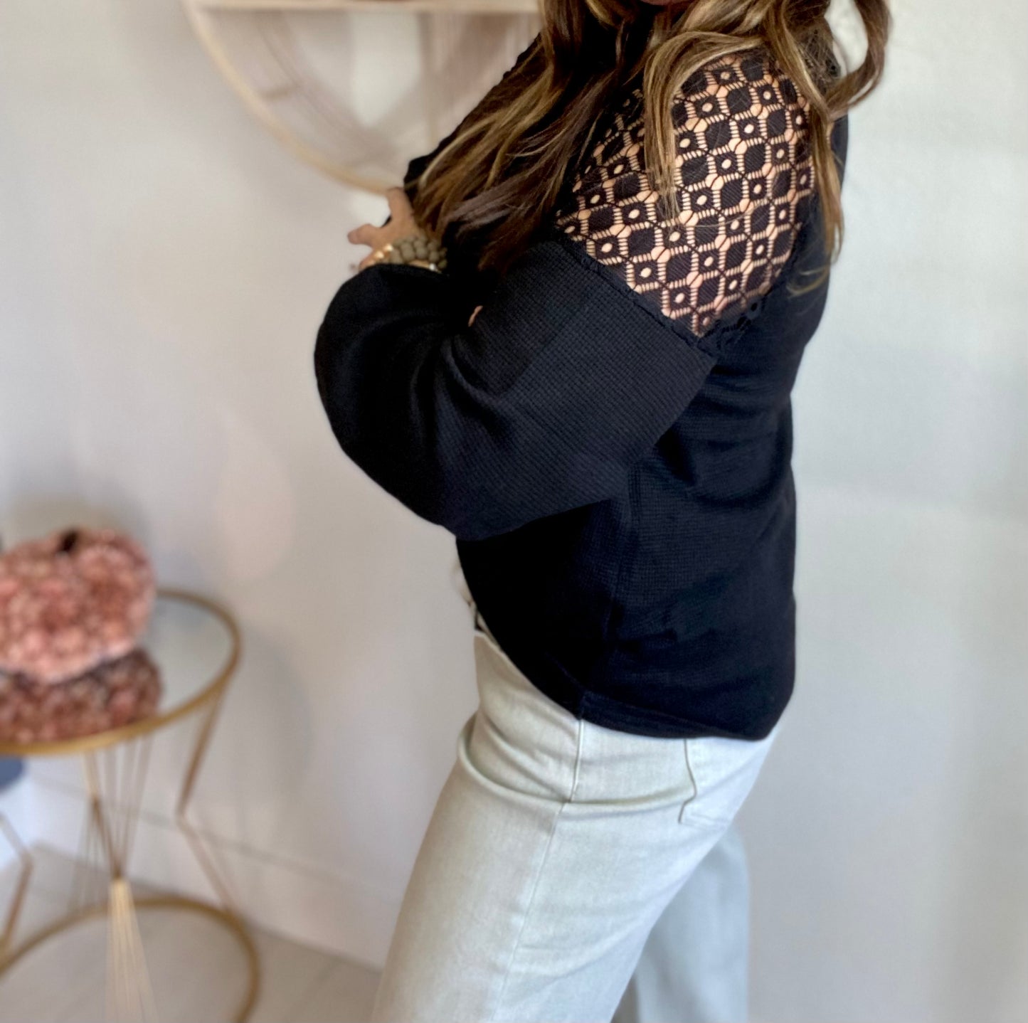 Solid Lace Floral Top
