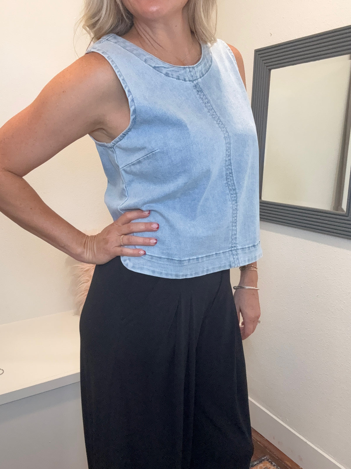 Washed Denim Sleeveless Top