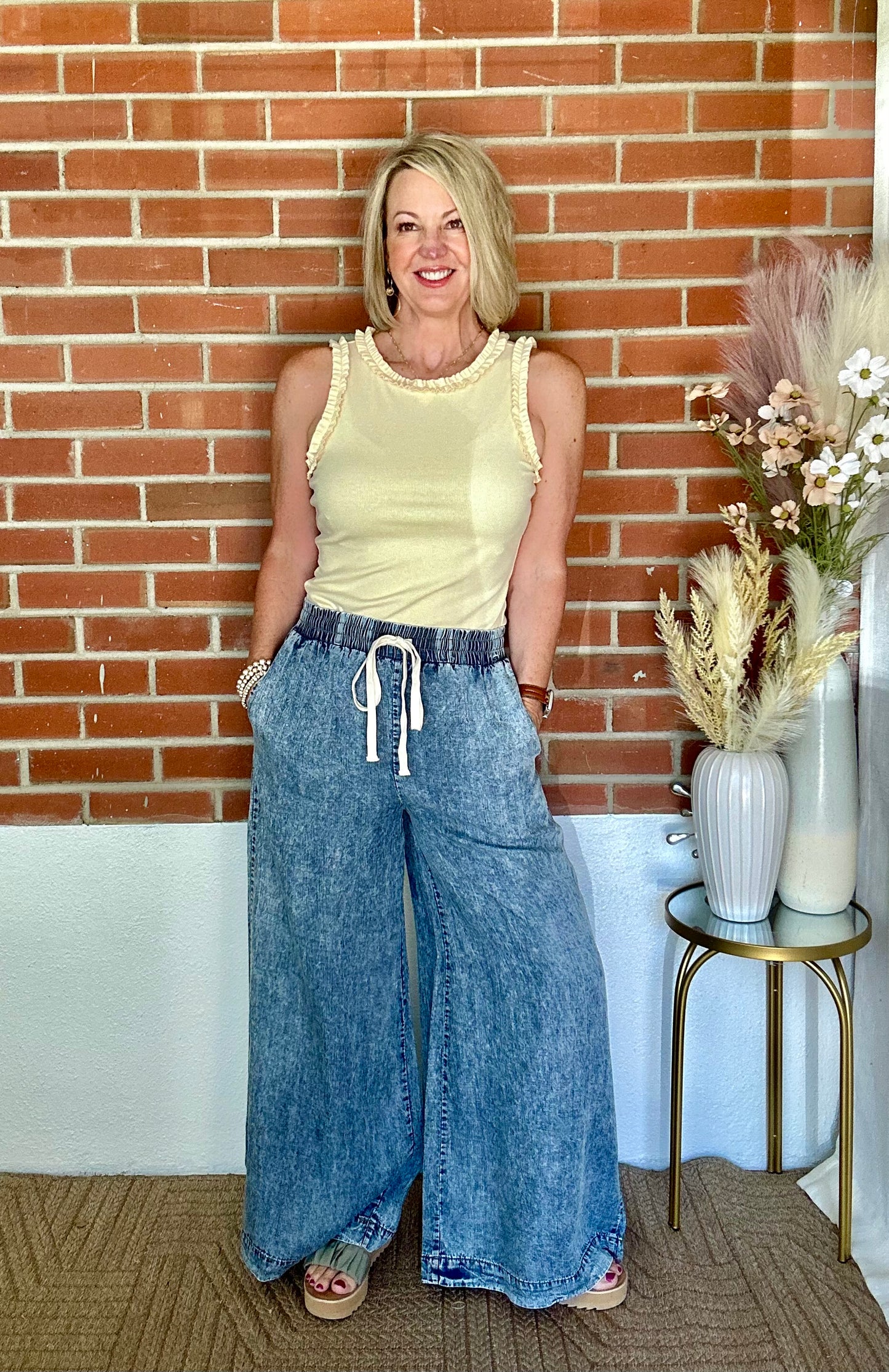 Mineral Washed Straight Denim Pants