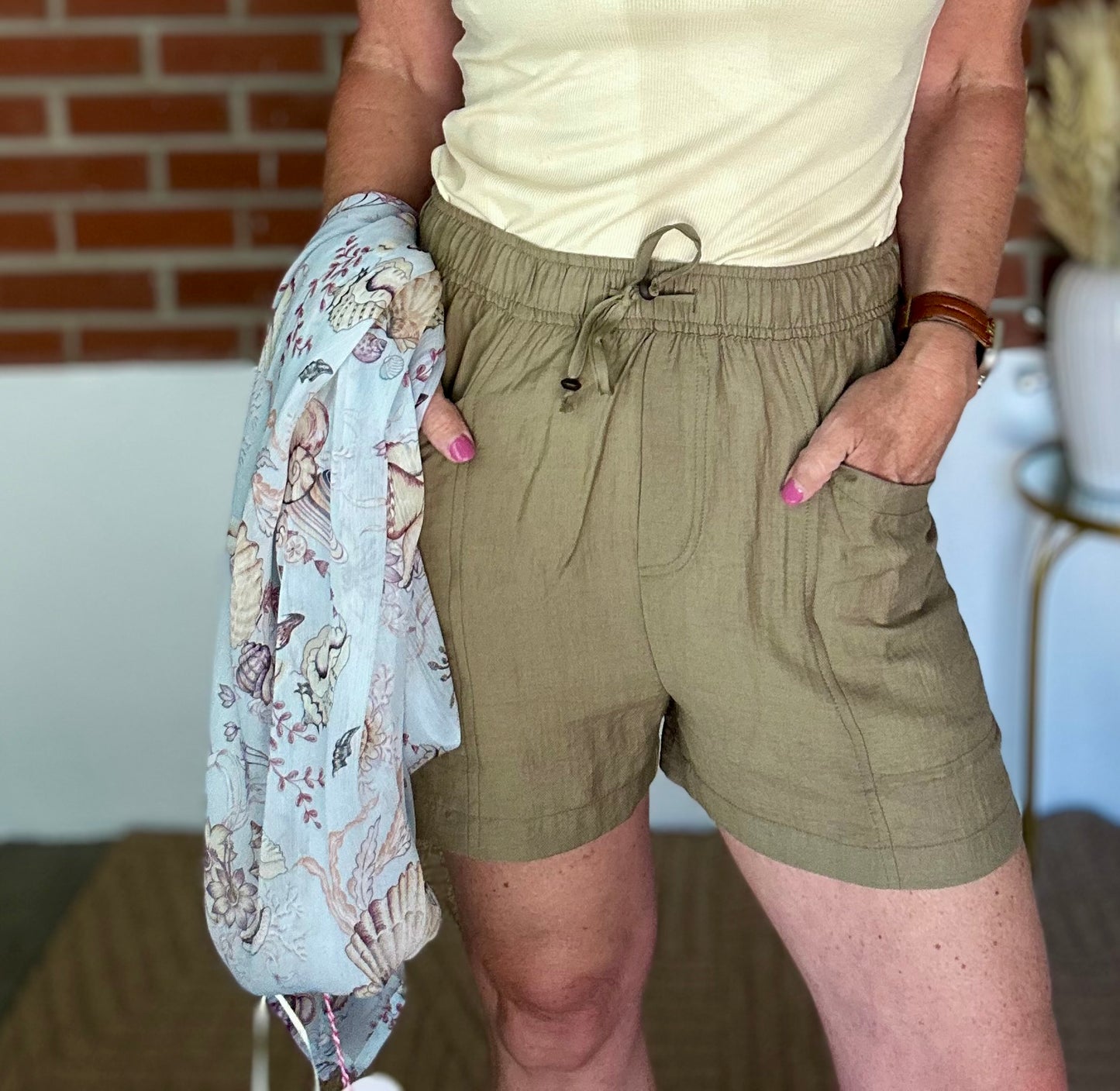 Olive Drawstring Shorts