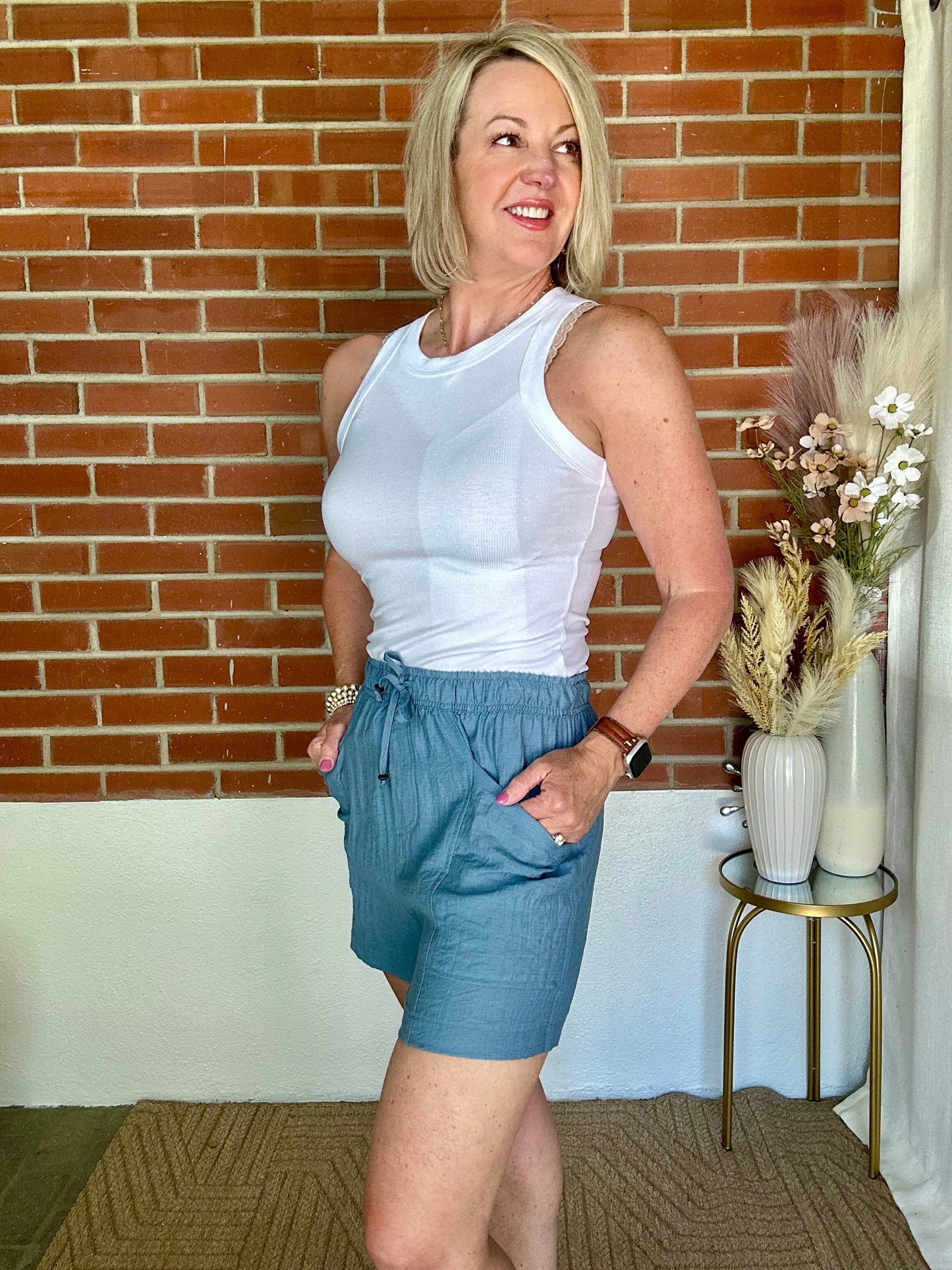 Blue Drawstring Shorts