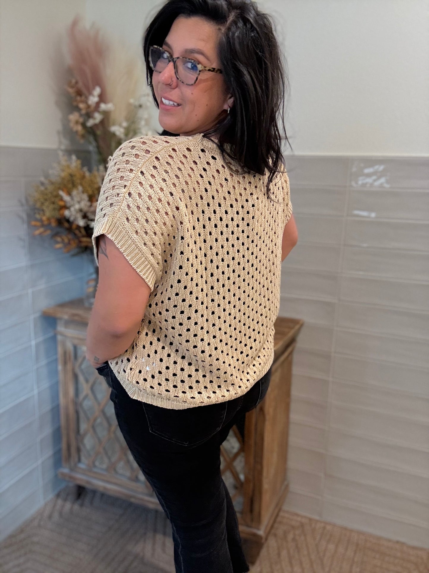 Open Knit Sweater Top