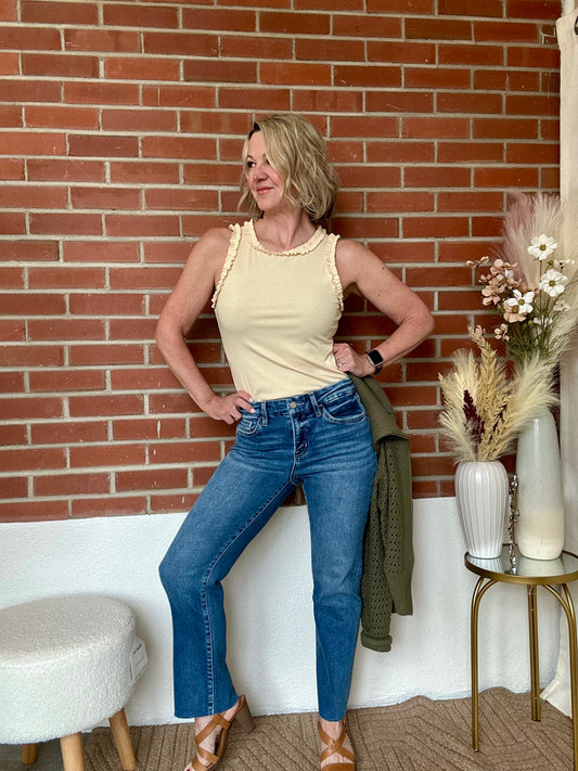 Alexia Mid Rise Slim Straight Jeans