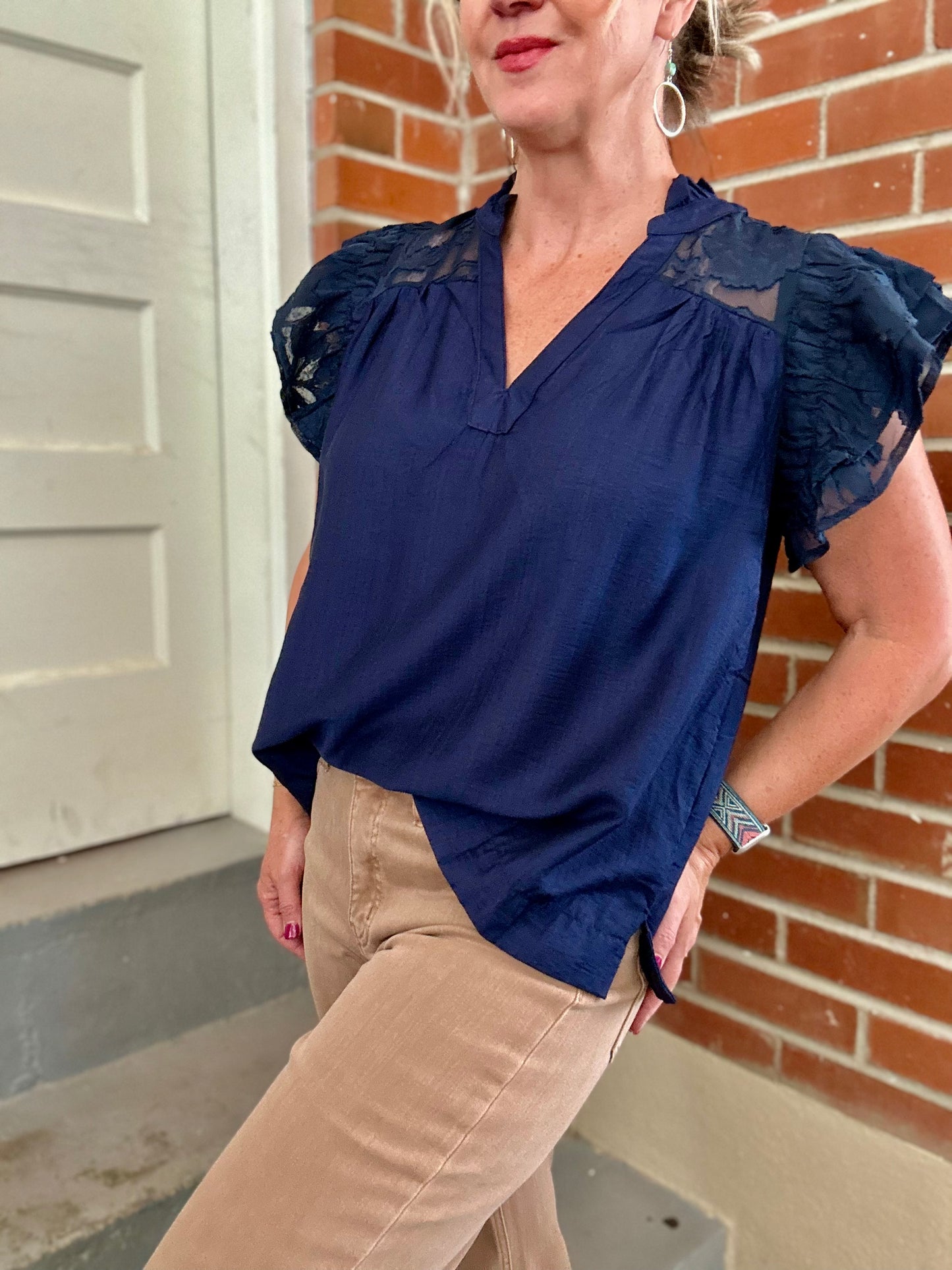 Ruffle Sleeve Blouse - Midnight