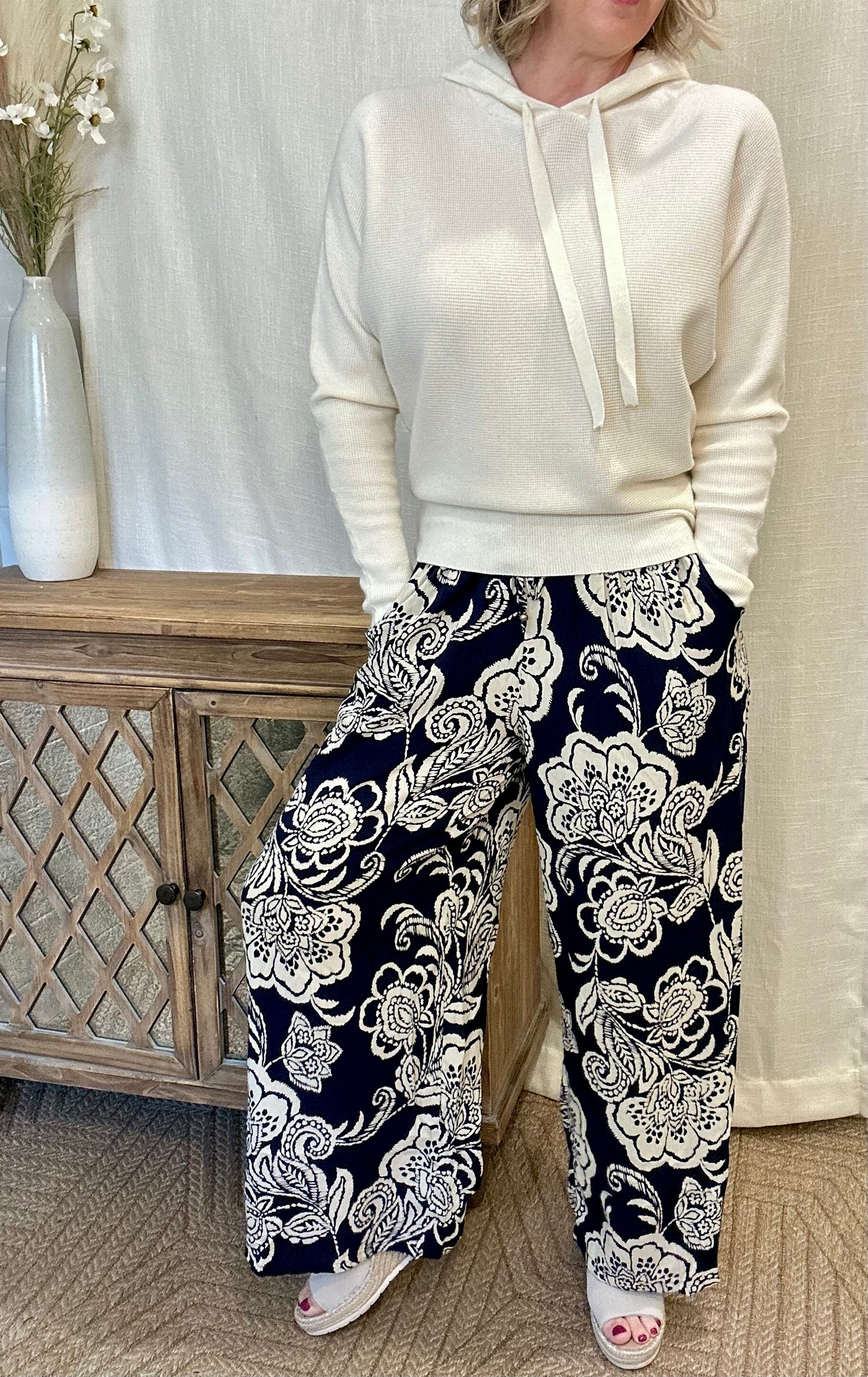 Navy Smocked Waist Pants