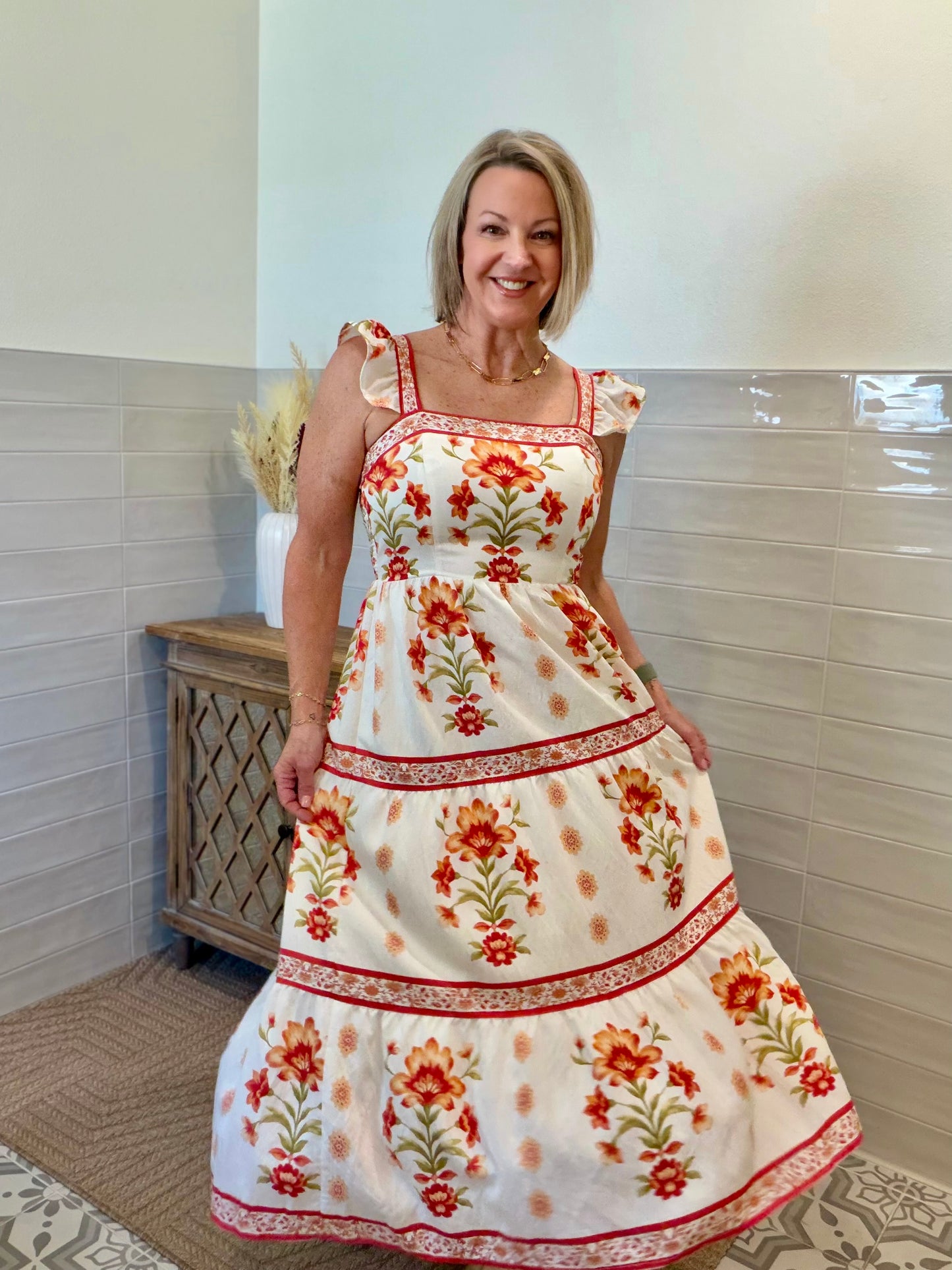 Rust Floral Midi Dress