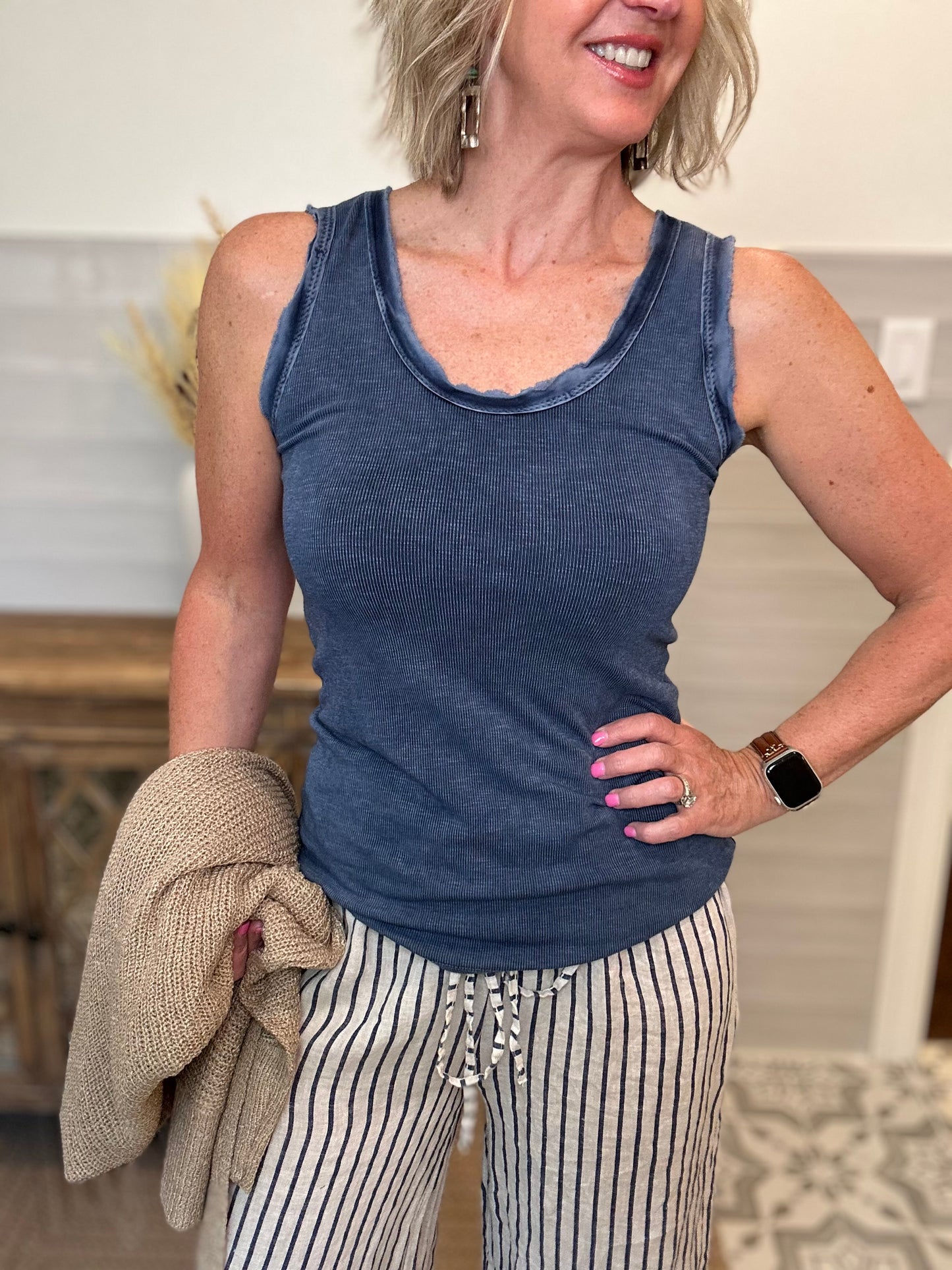Cotton Tank with Raw Edges
