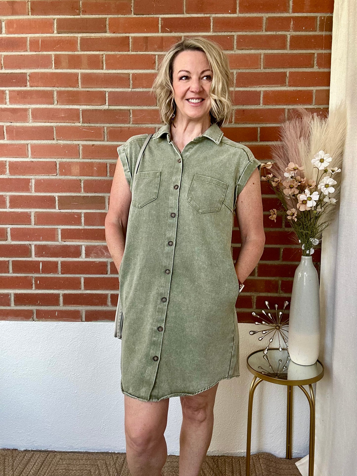 Olive Denim Dress