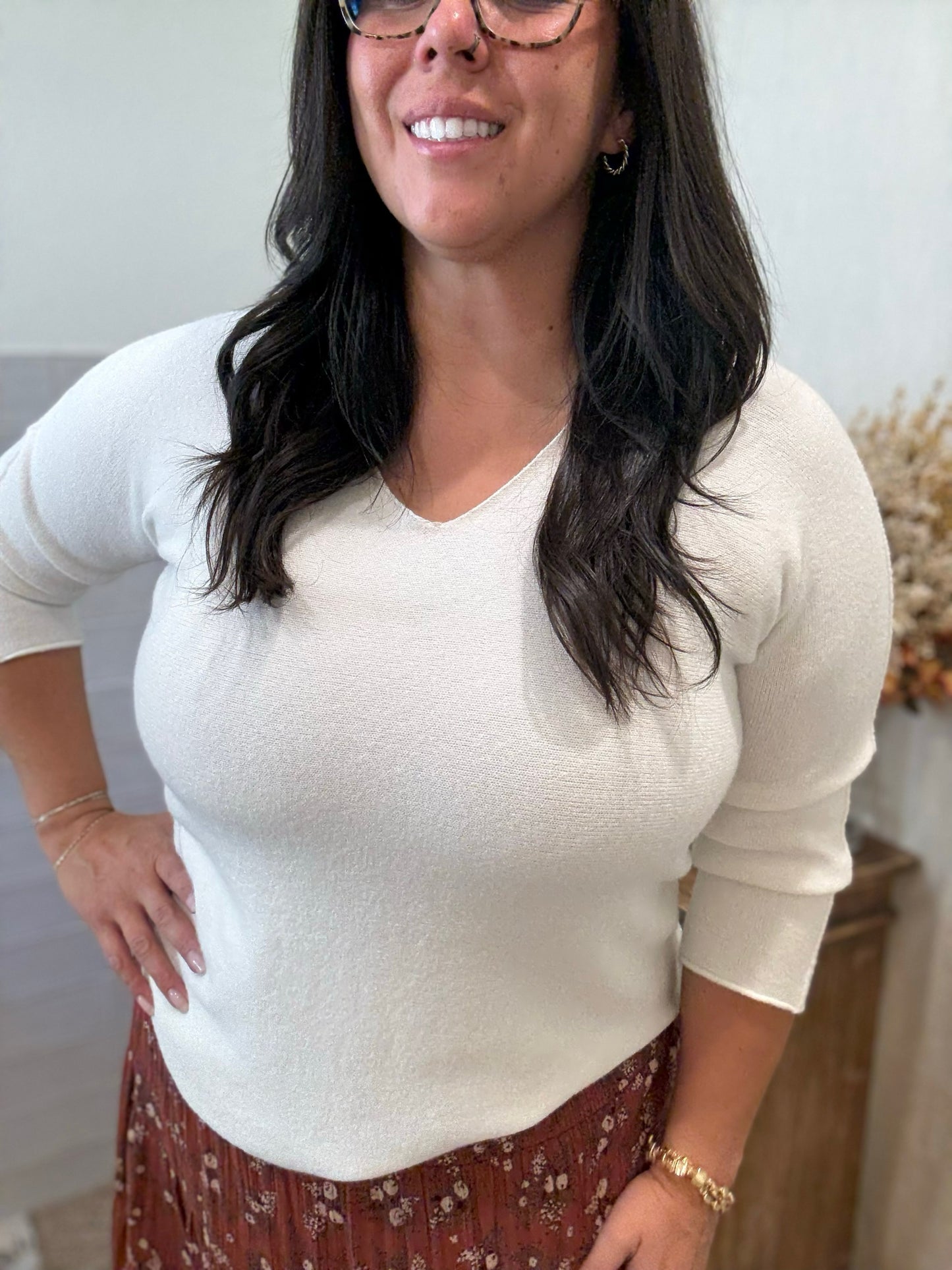 Ivory V-Neck Pullover