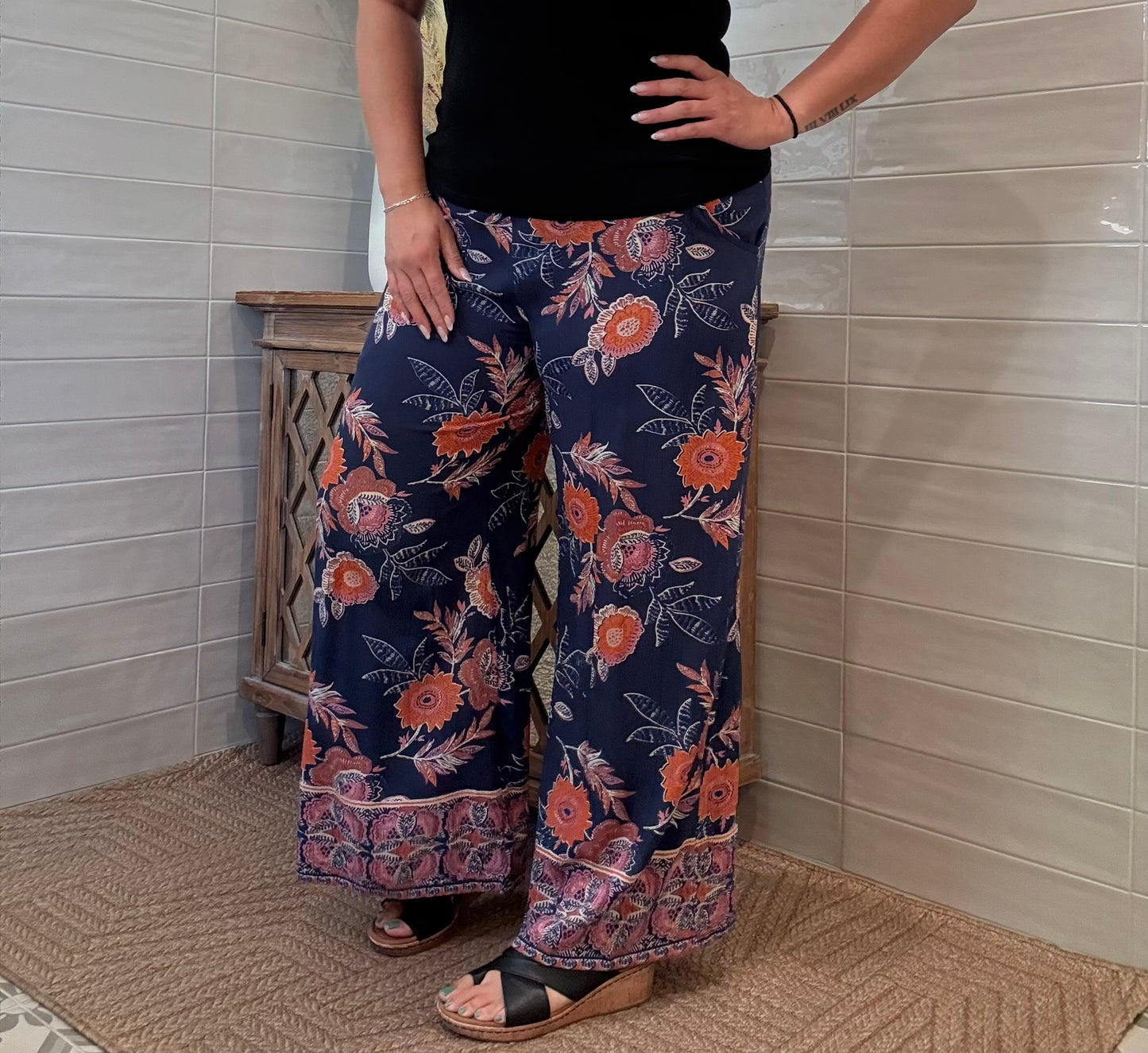 Navy Flower Pants