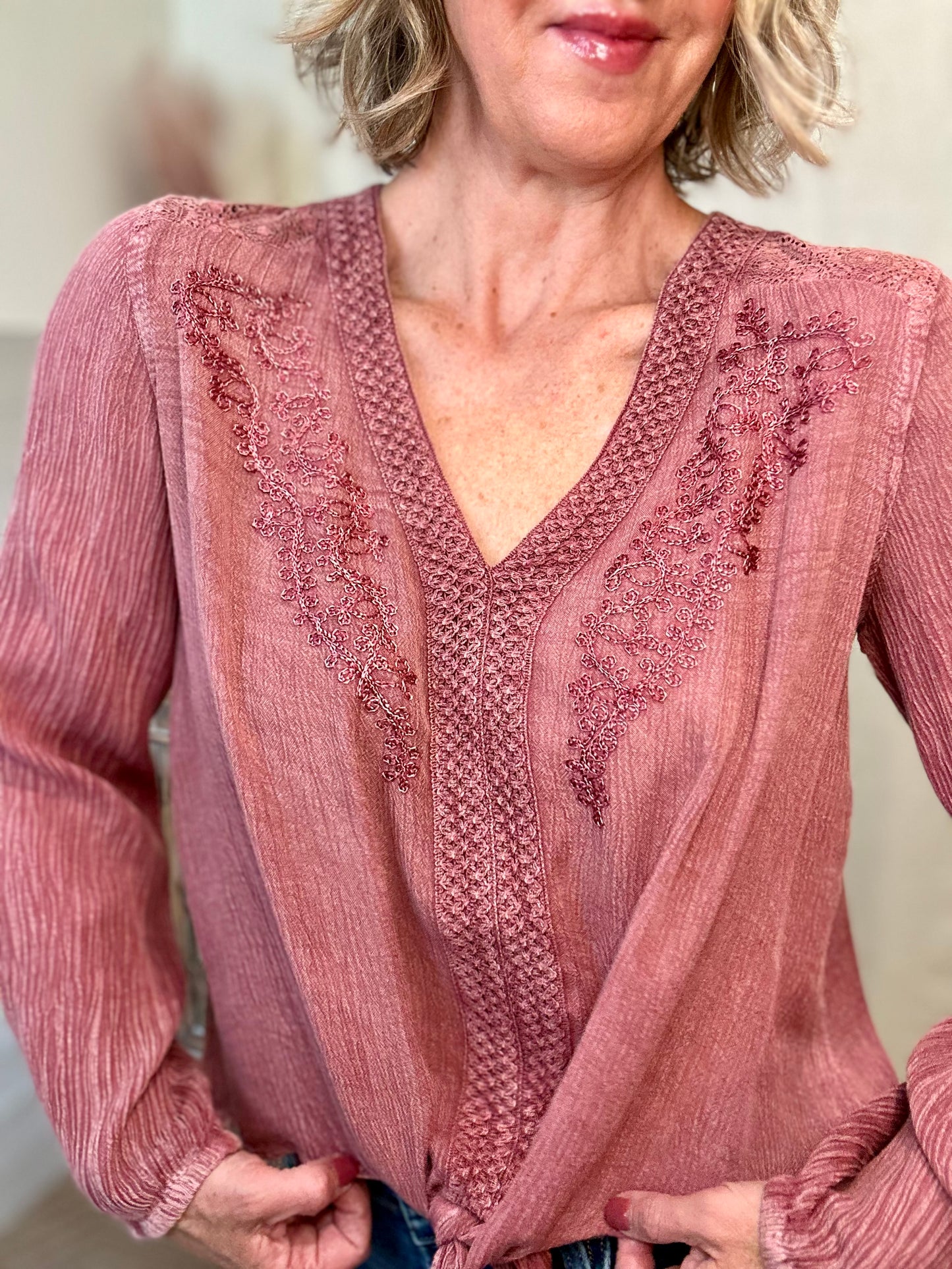 Plum Tie Front Blouse