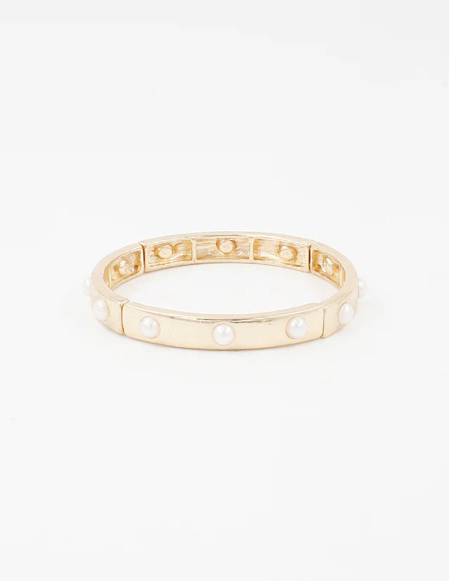 Gold Stretch Bracelet with Pearl Studded Accents