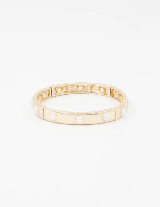 Gold Stretch Bracelet with Pearl Studded Accents