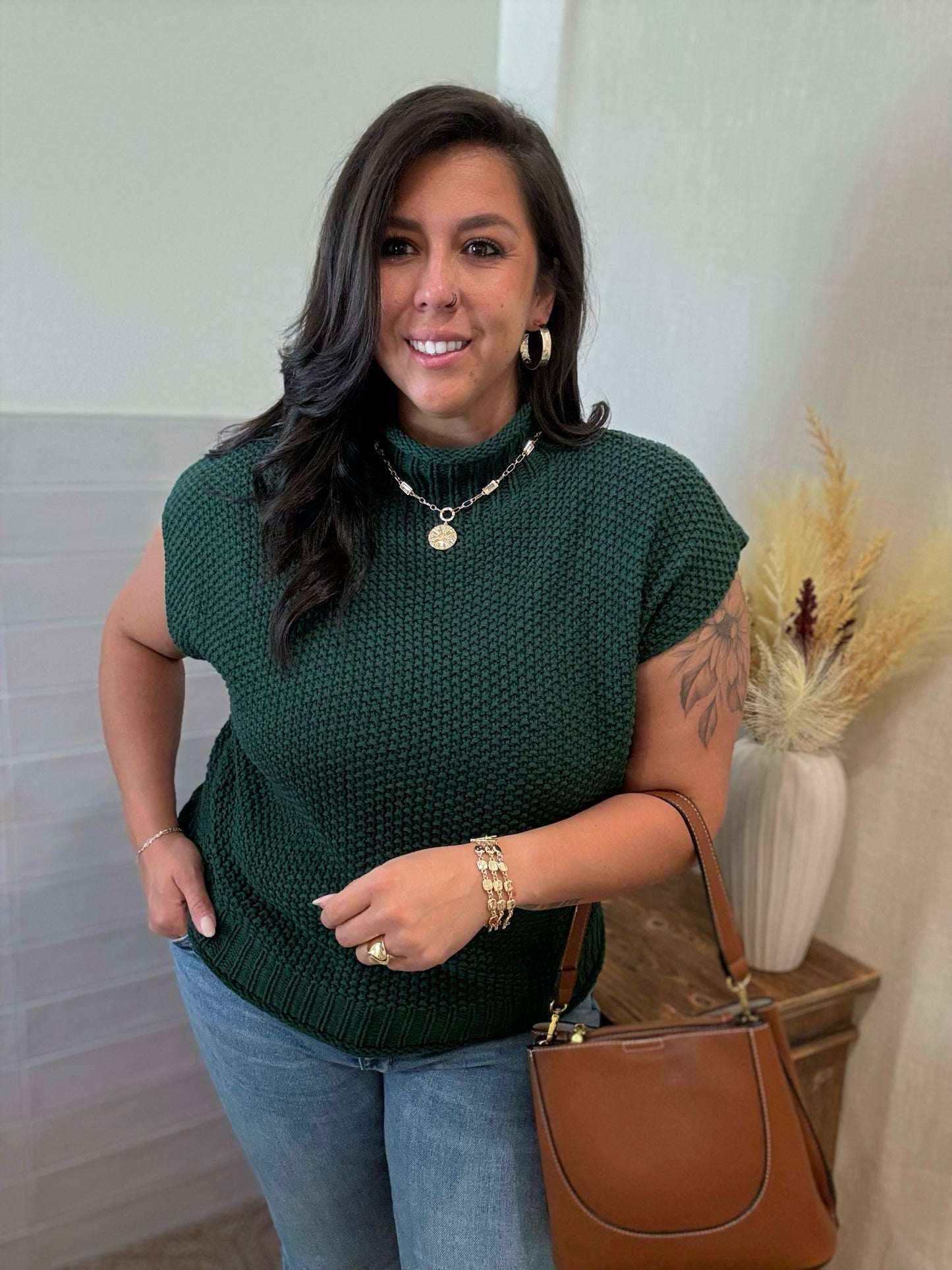 Green Shoulder Sweater Top