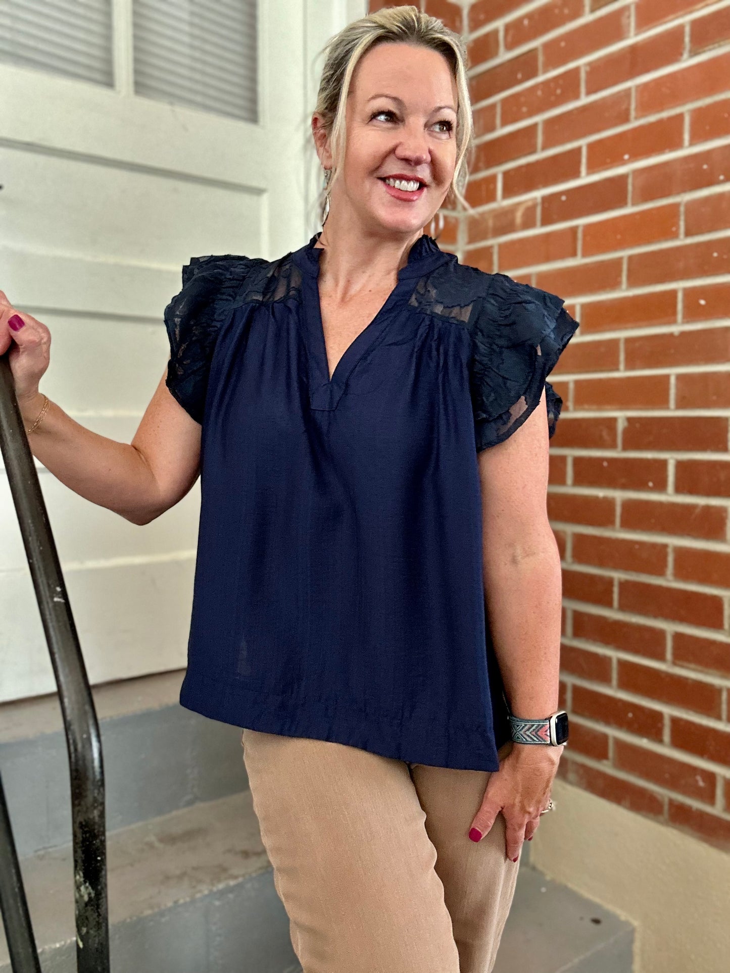 Ruffle Sleeve Blouse - Midnight