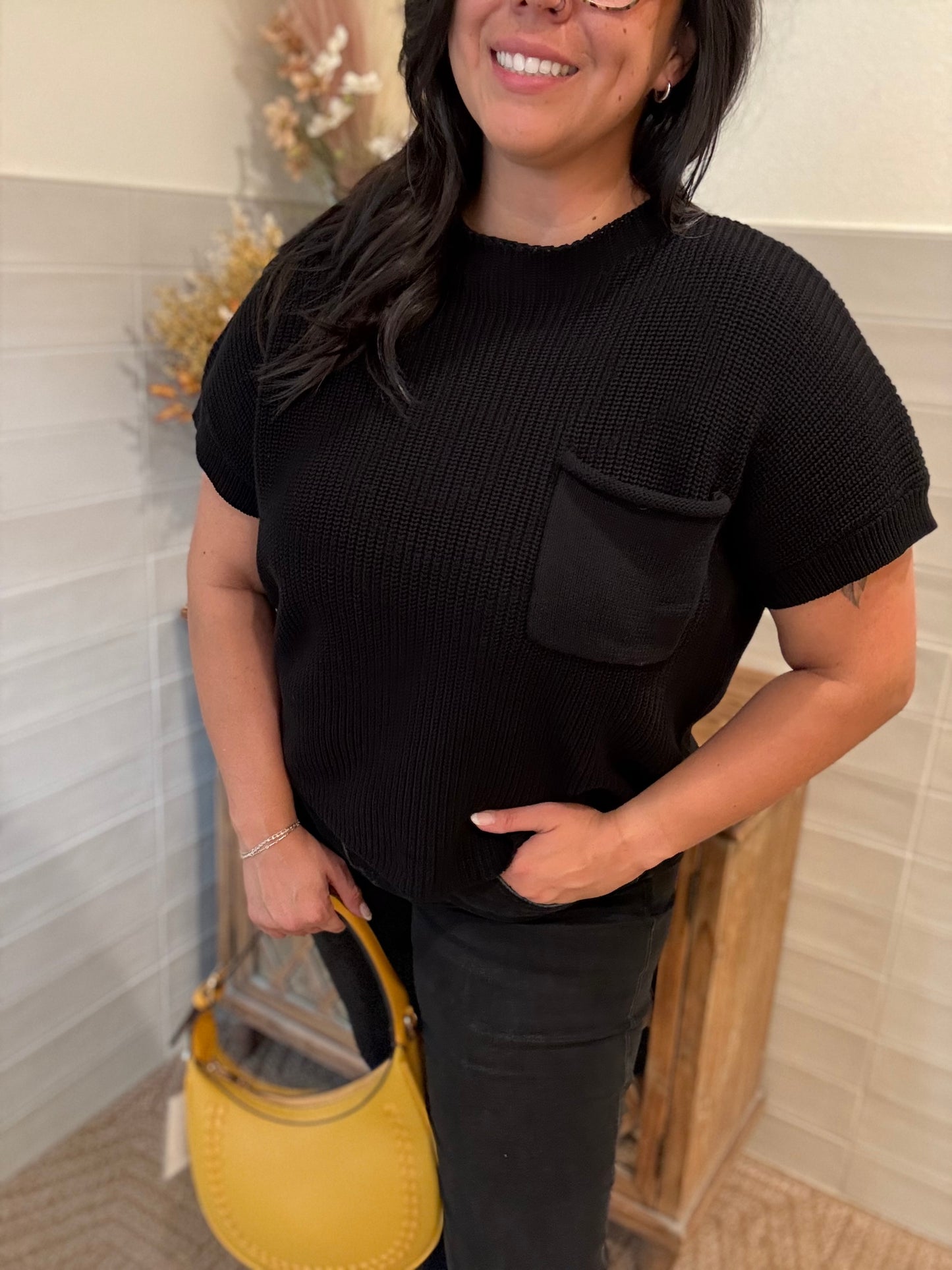 Black Pocket Sweater Top