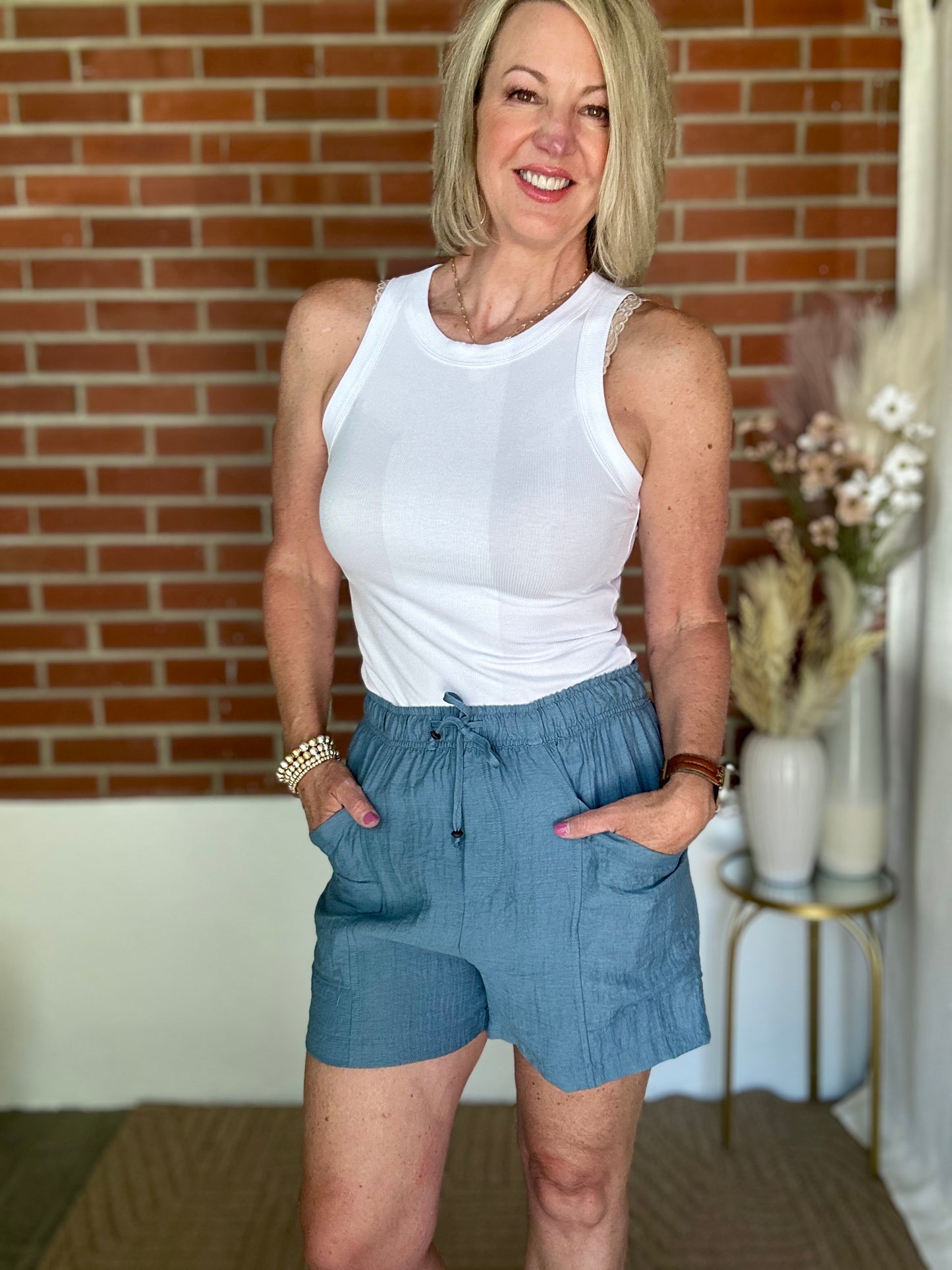 Blue Drawstring Shorts