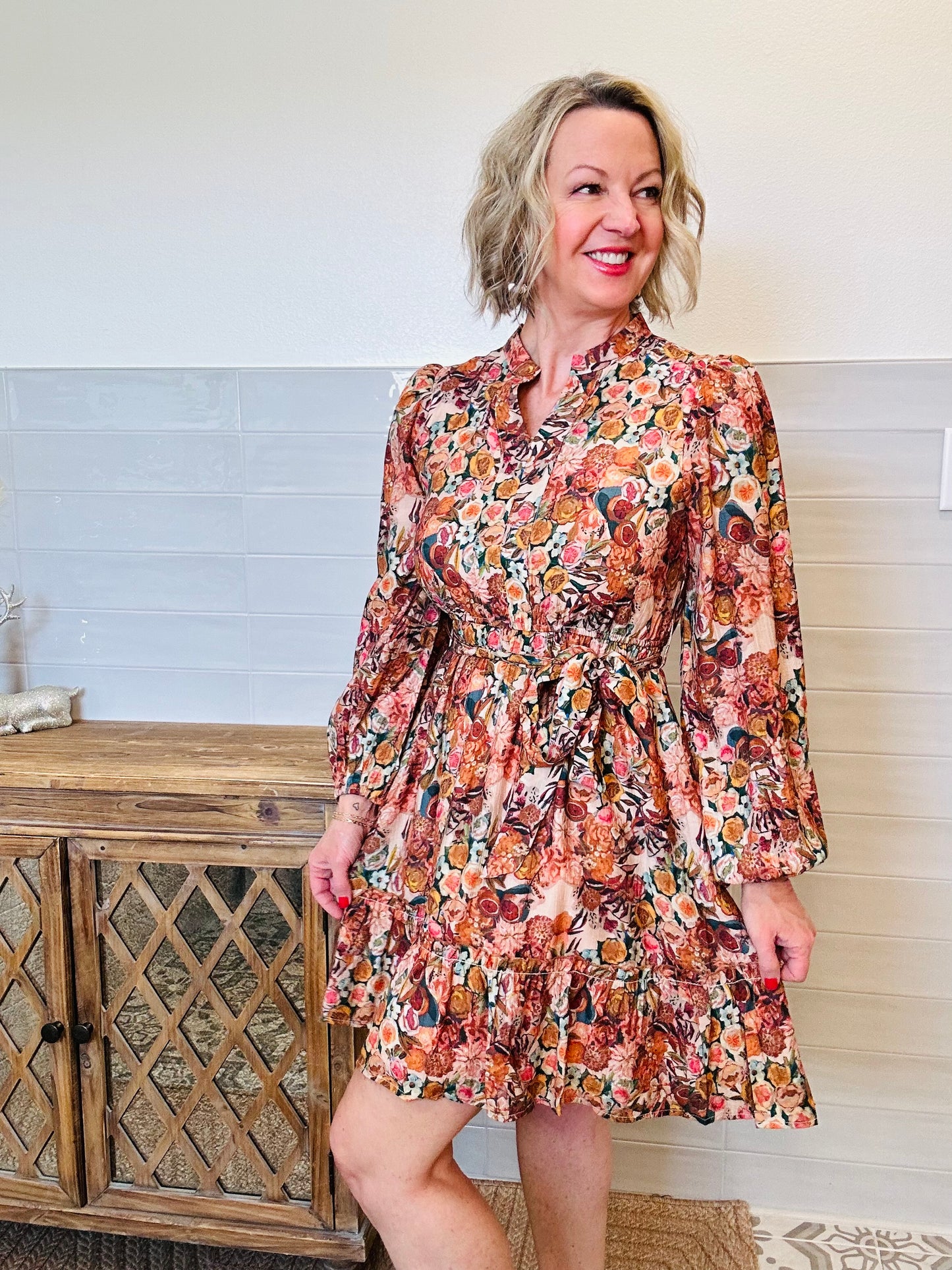 Fall Floral Belted Dress