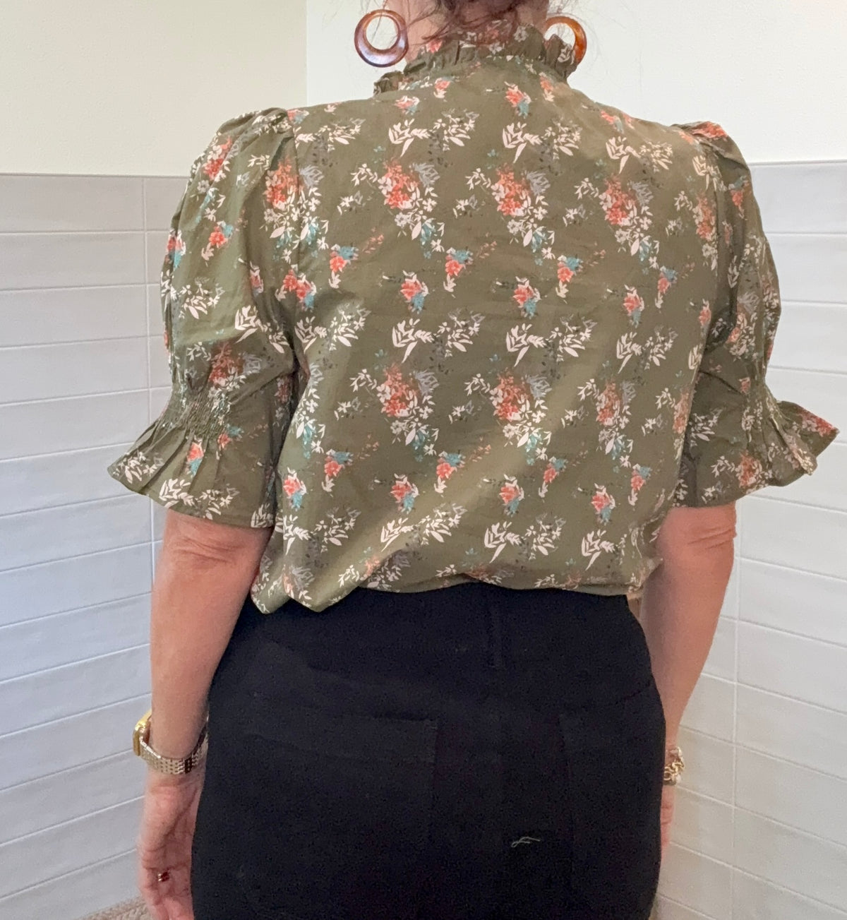 Olive Ruffle Blouse