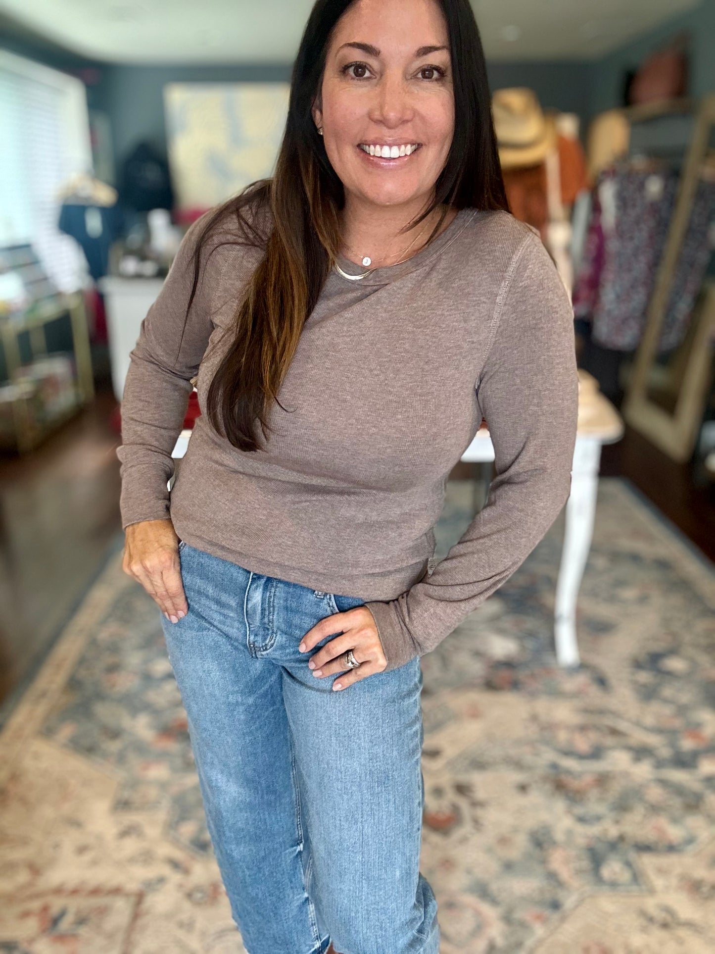 Stacy Long Sleeve Top - Driftwood