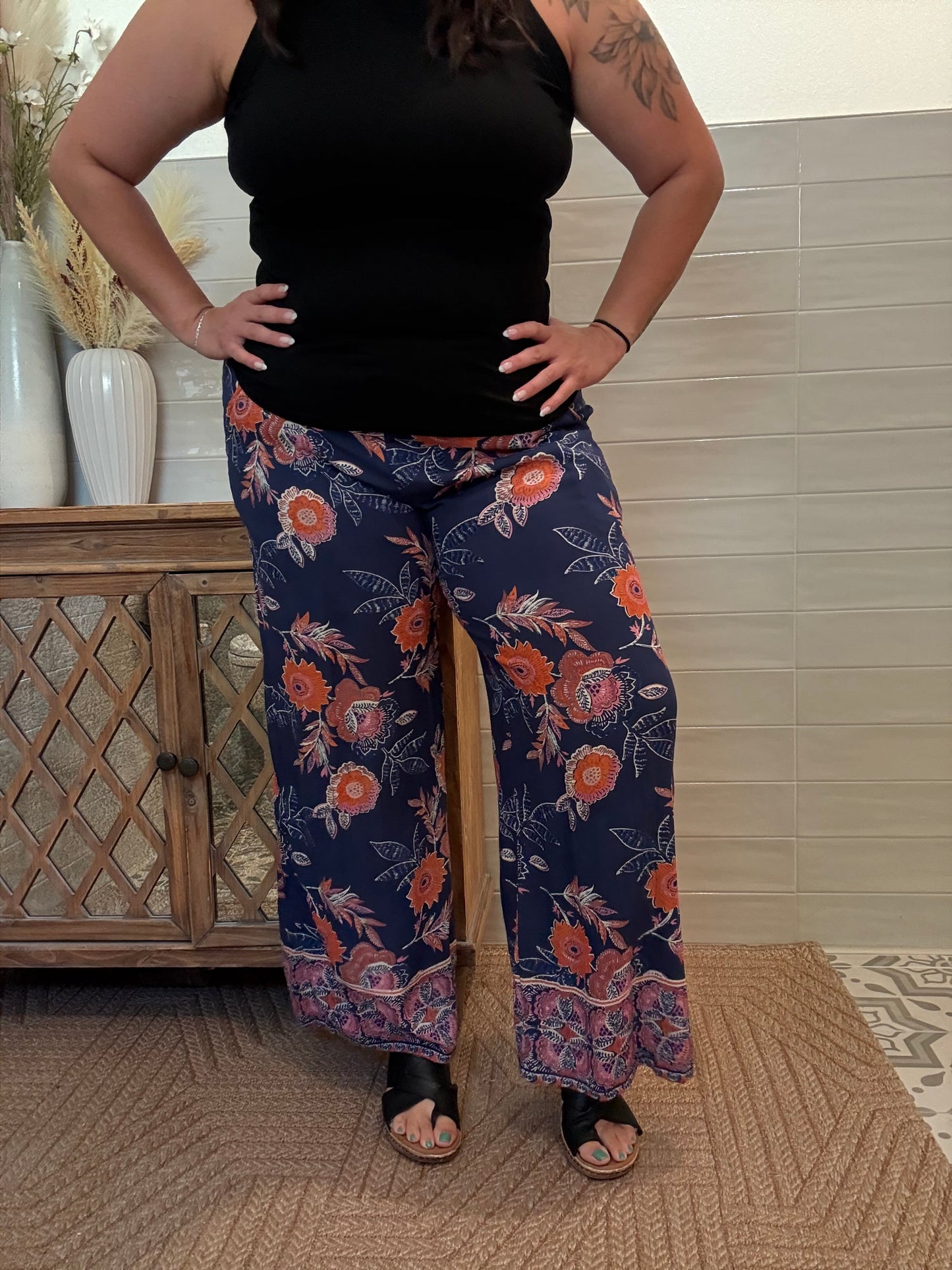 Navy Flower Pants