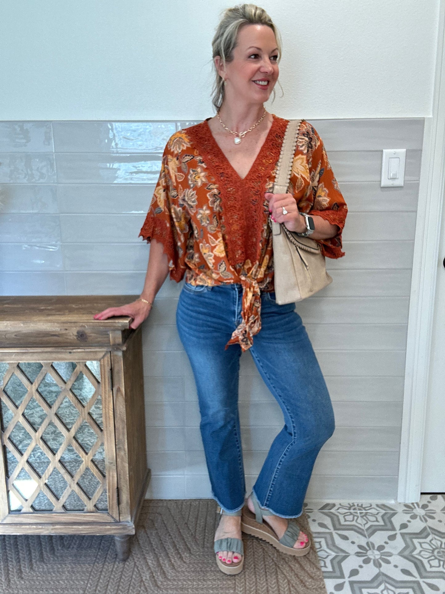 Brown Tie Front Blouse
