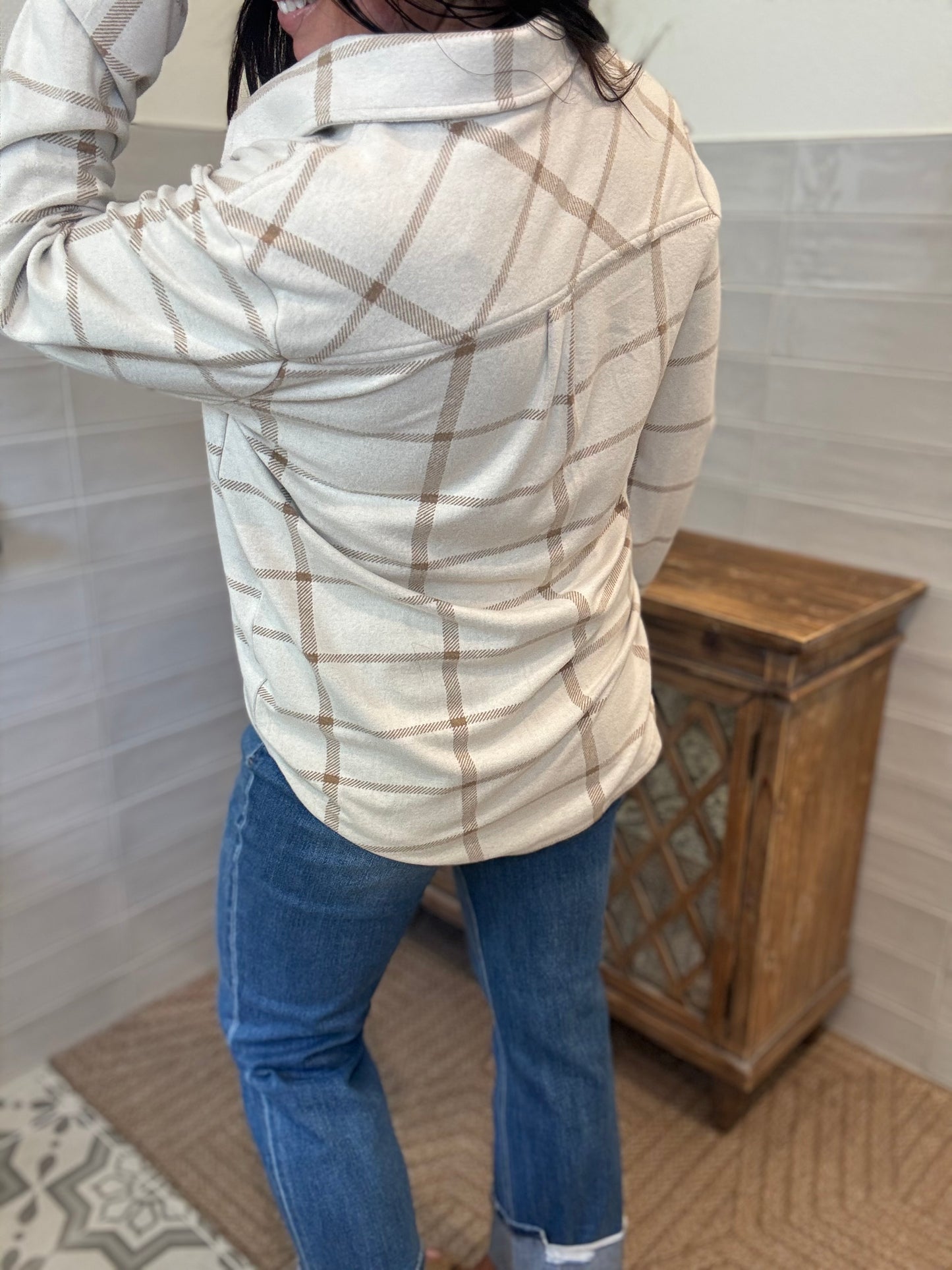 Beige Plaid Button Up Shirt