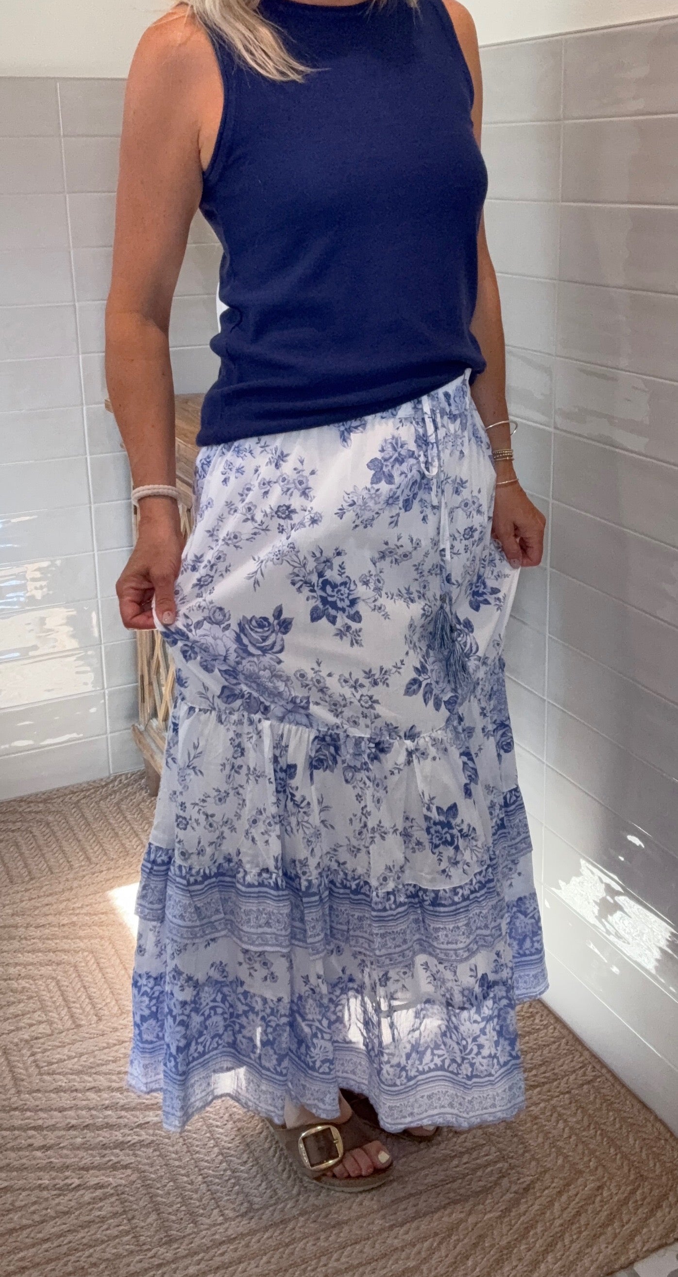 Blue and Ivory Maxi Skirt