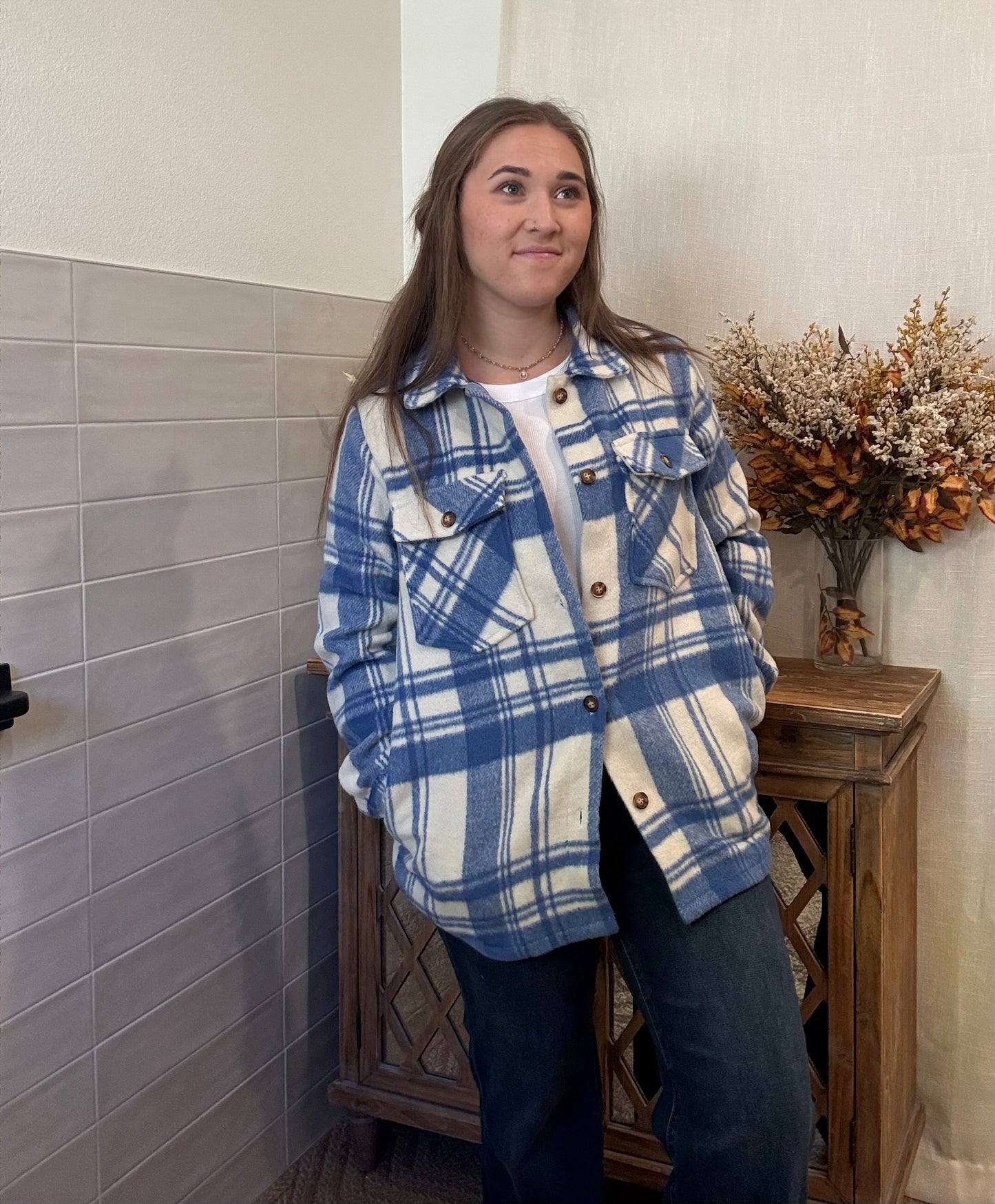 Royal Blue & Cream Plaid Jacket