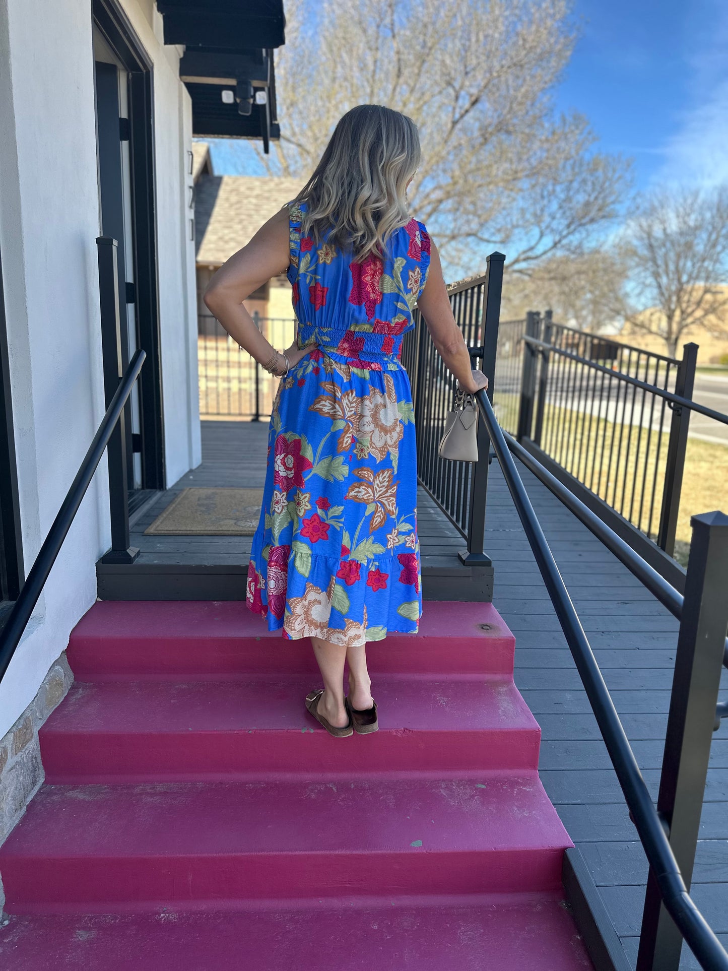 Blue Floral Midi Dress