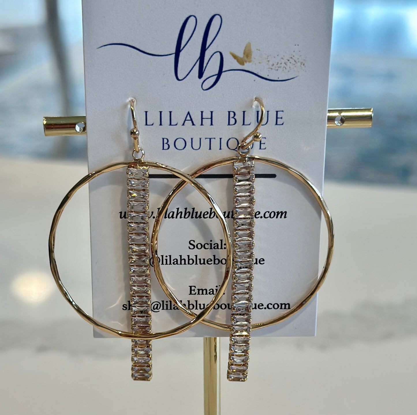 Gold and Rhinestone Bar Earrings