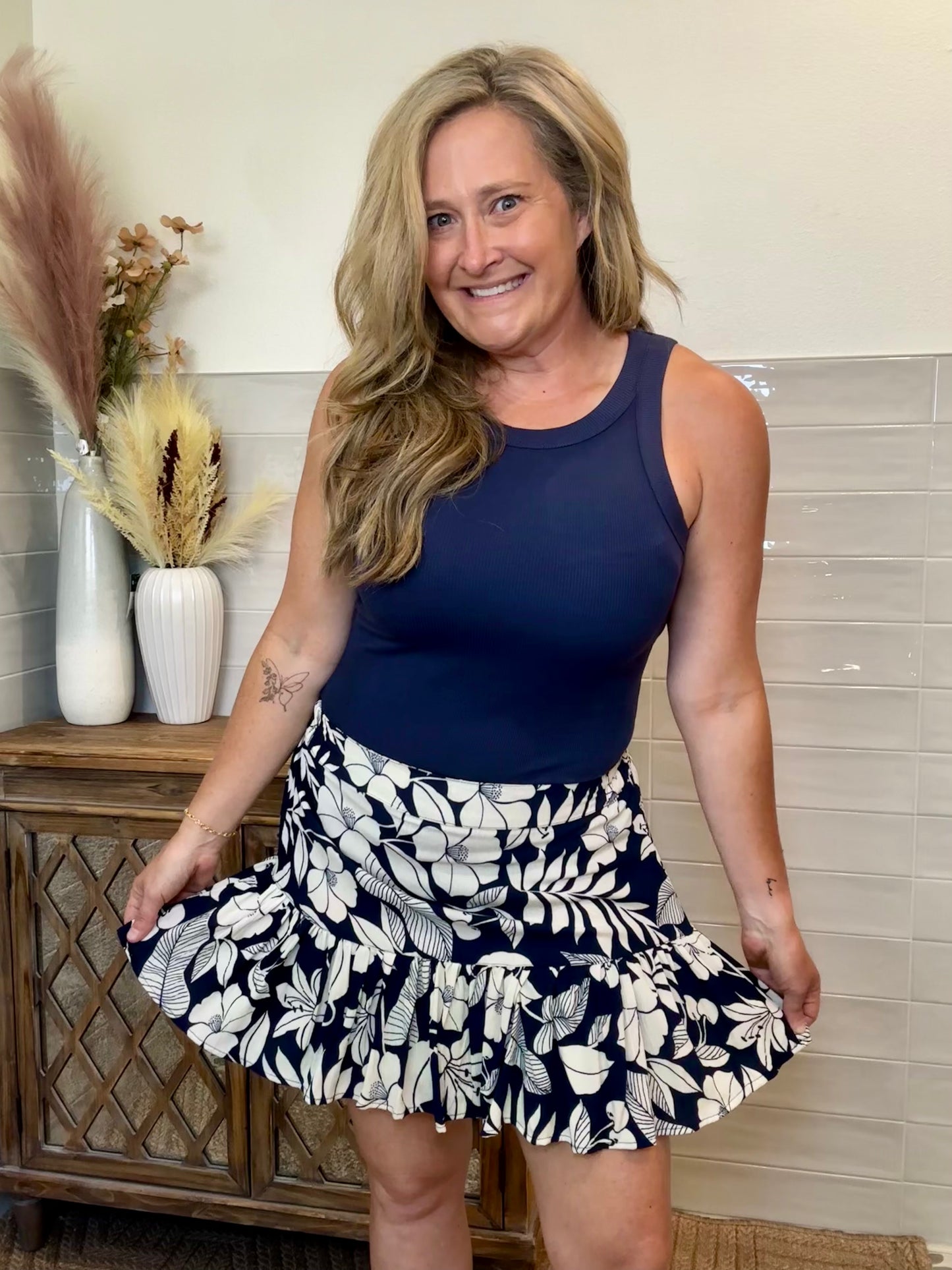 Navy Floral Skort
