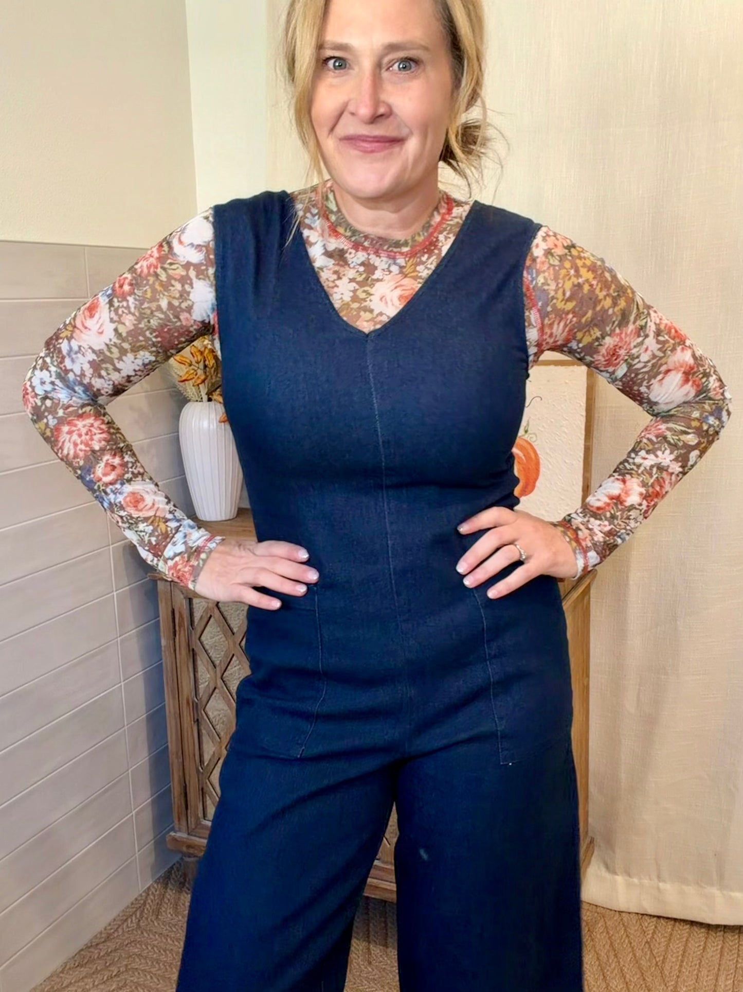 Denim Sleeveless V-Neck Jumpsuit