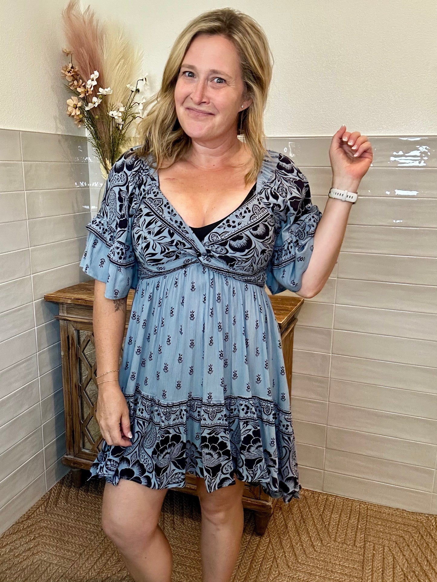 Blue Ruffle Twist Dress