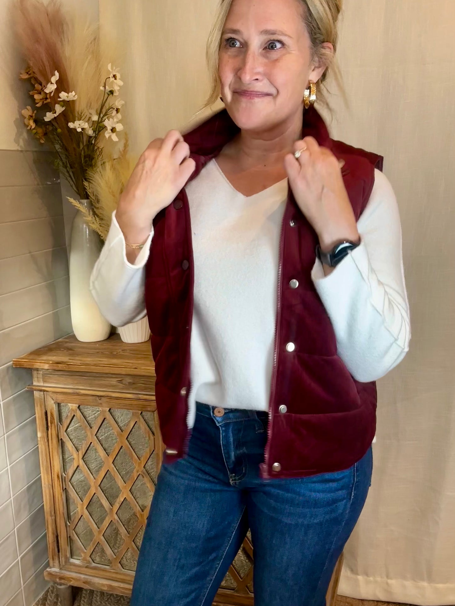 Wine Corduroy Vest