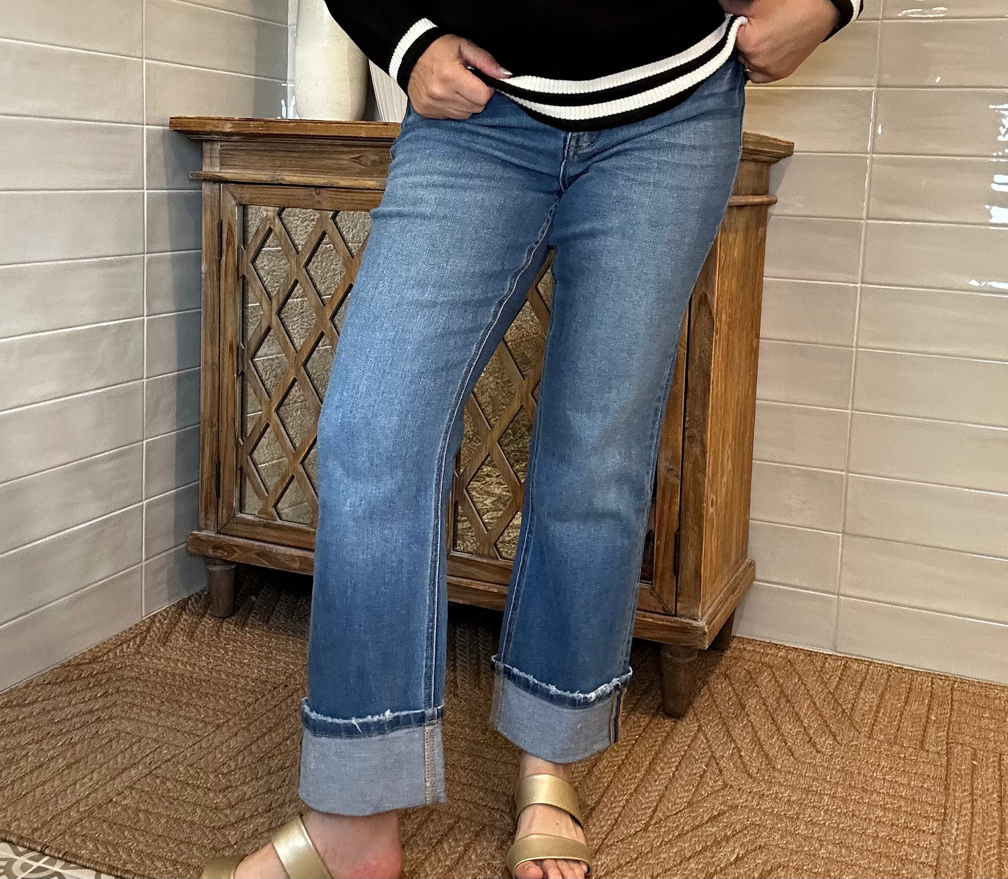 Victoria High Rise Cuffed Straight Jeans - Restocked