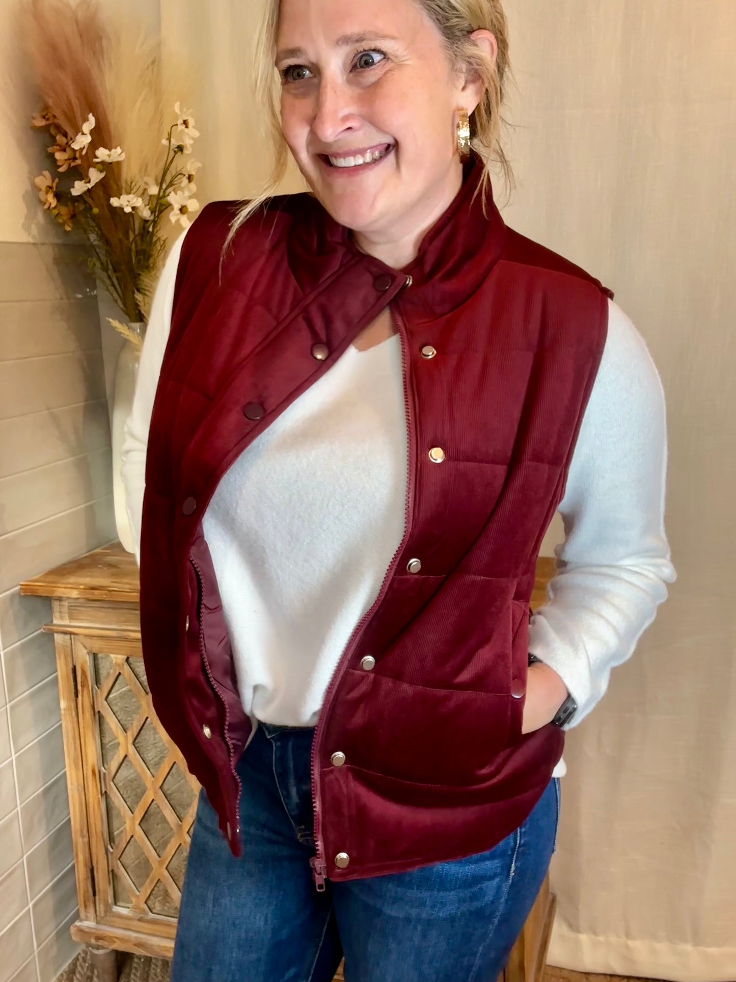 Wine Corduroy Vest