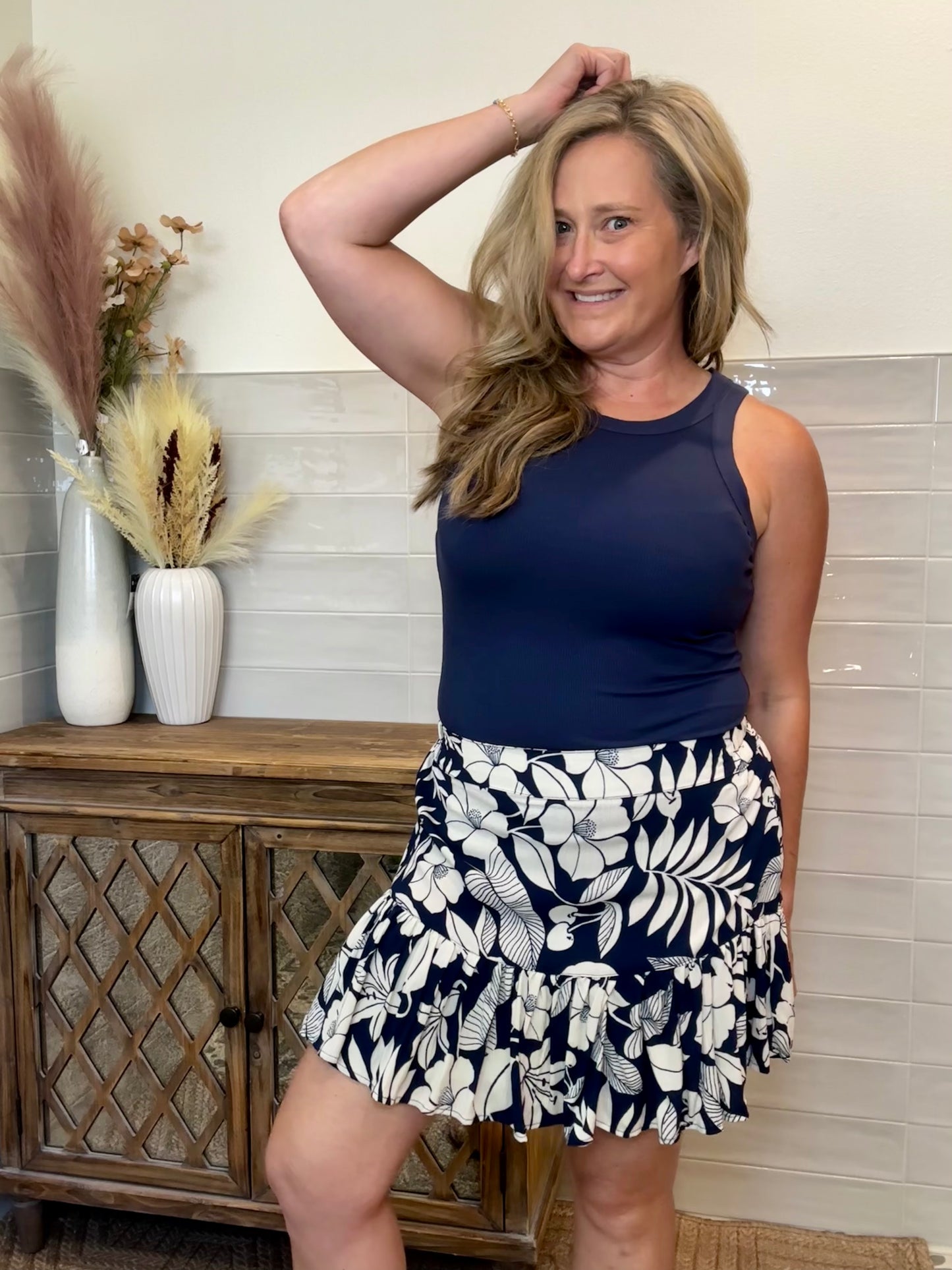 Navy Floral Skort
