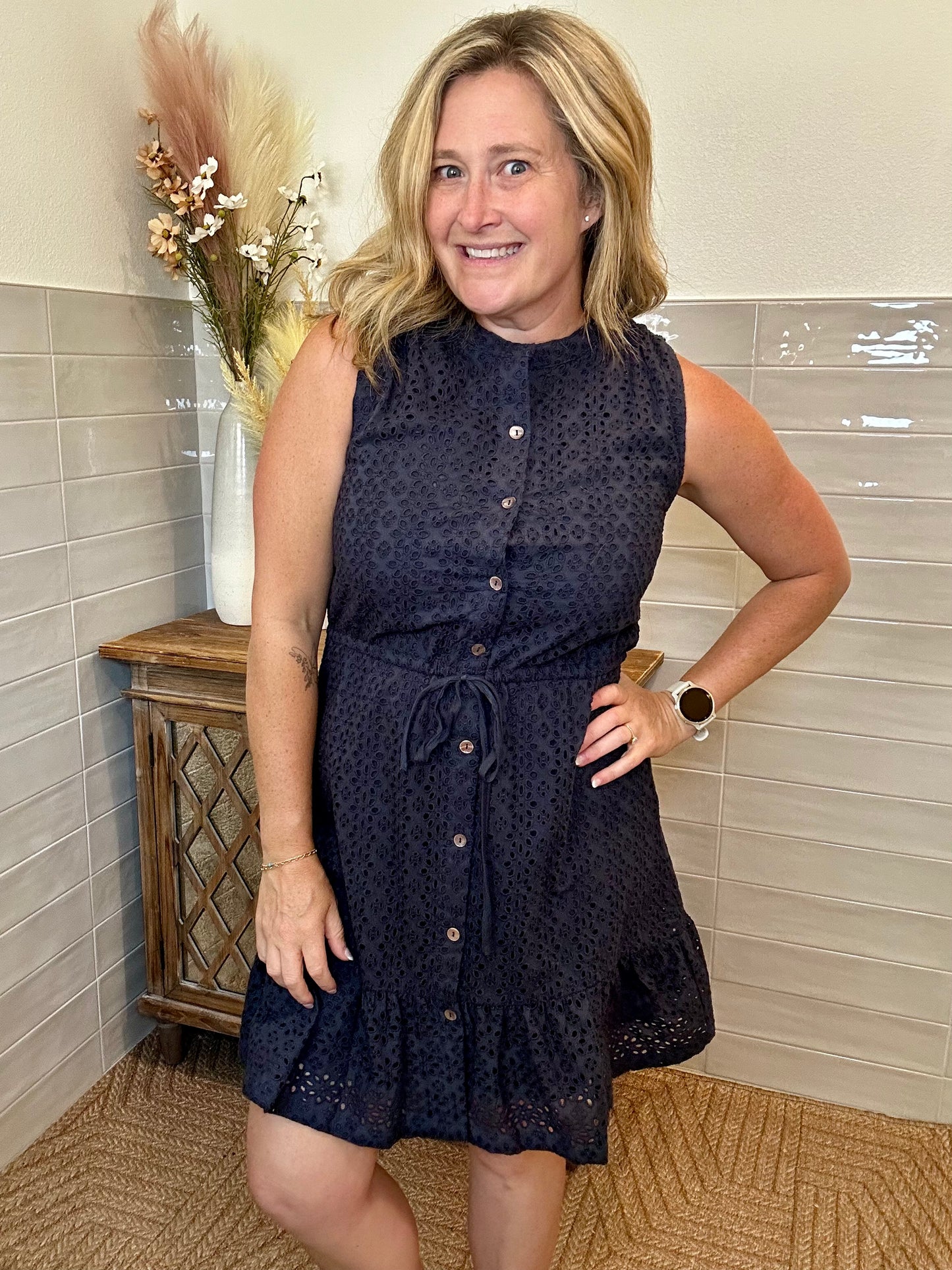 Floral Eyelet Tank Dress