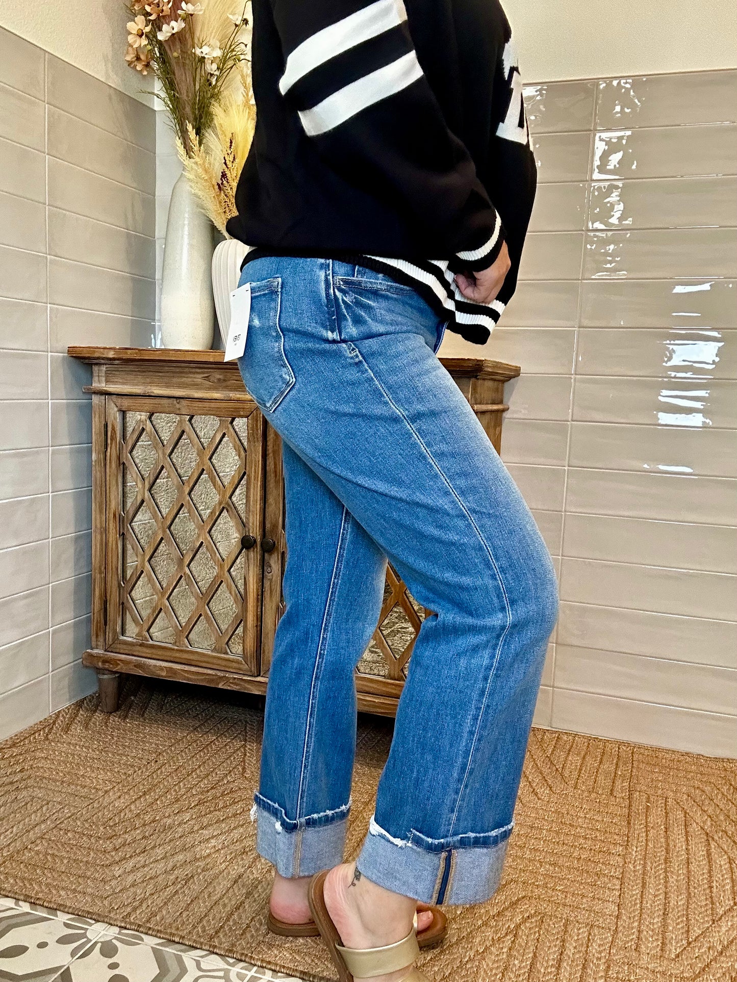 Victoria High Rise Cuffed Straight Jeans - Restocked