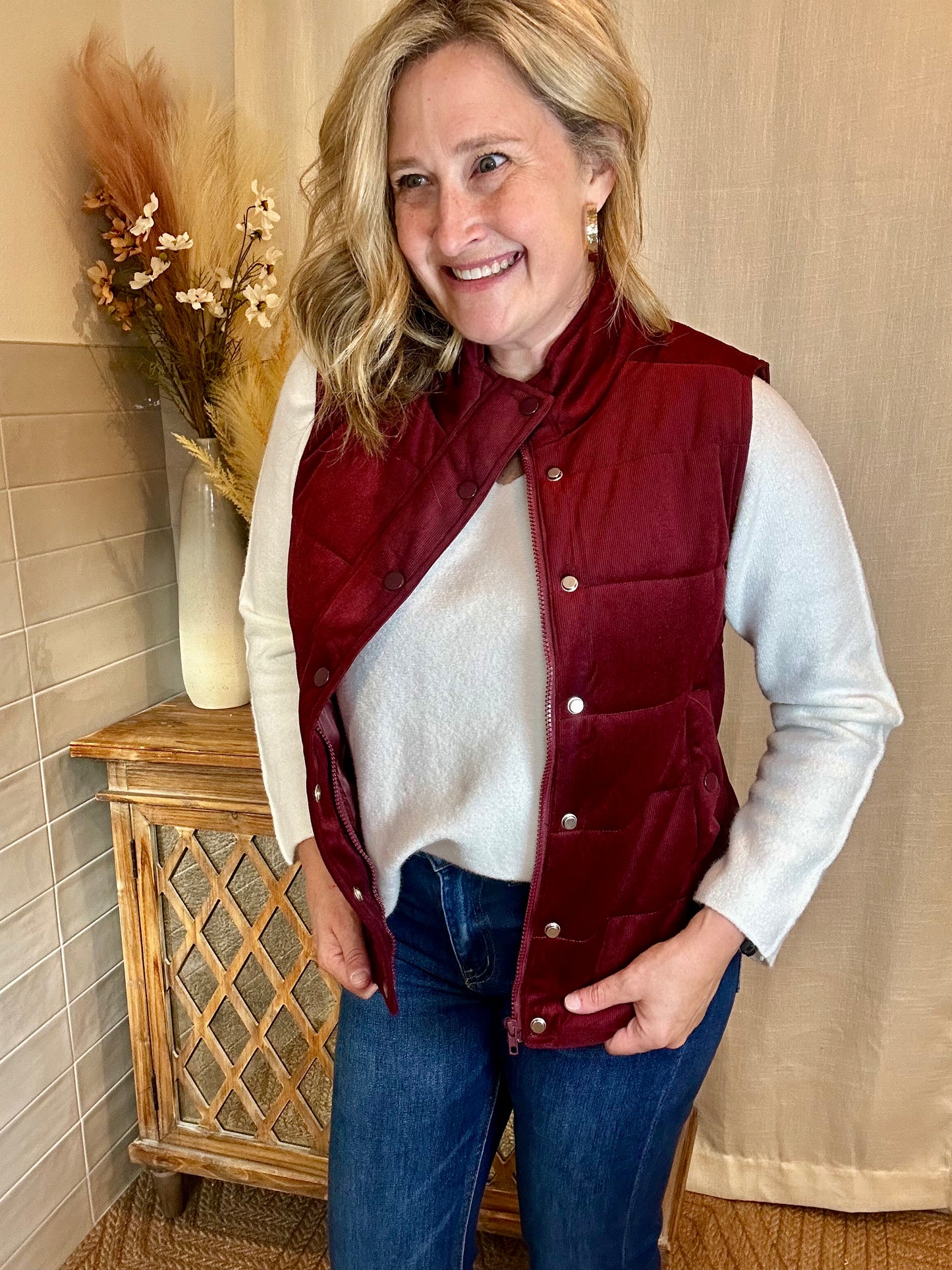 Wine Corduroy Vest