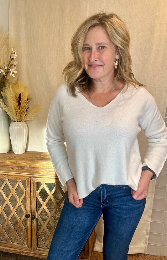 Ivory V-Neck Pullover