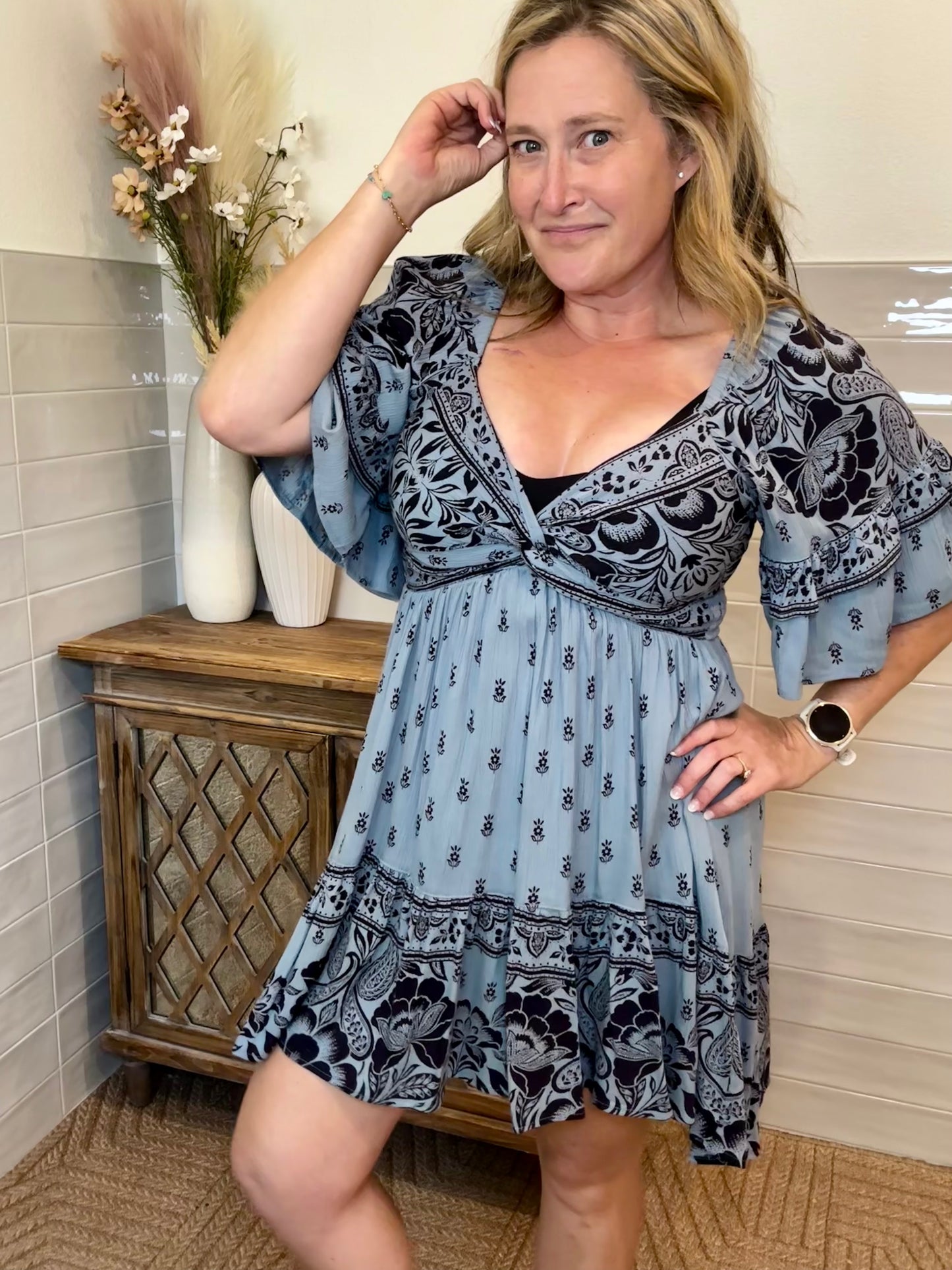 Blue Ruffle Twist Dress