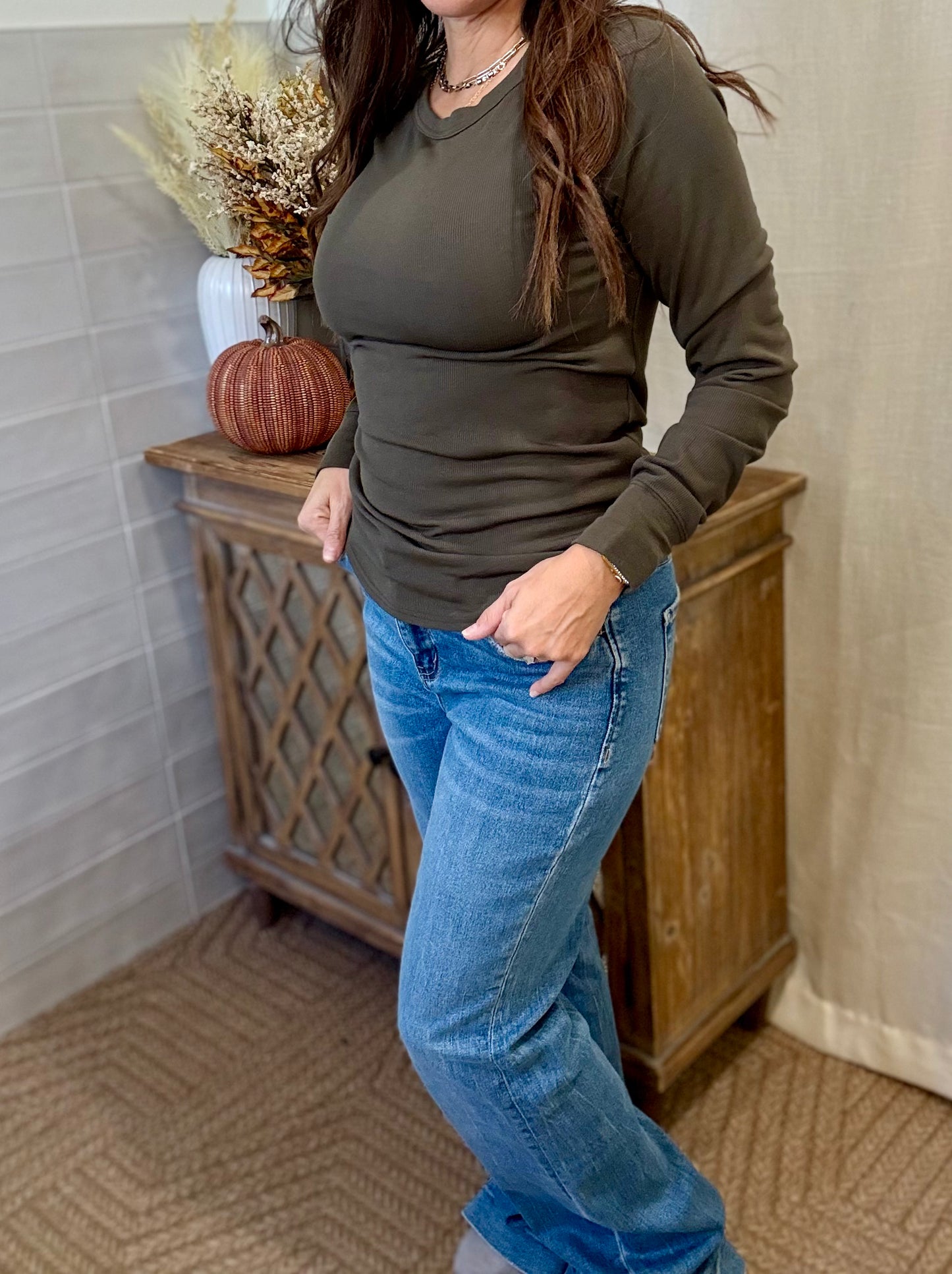 Stacy Long Sleeve Top - Eucalyptus