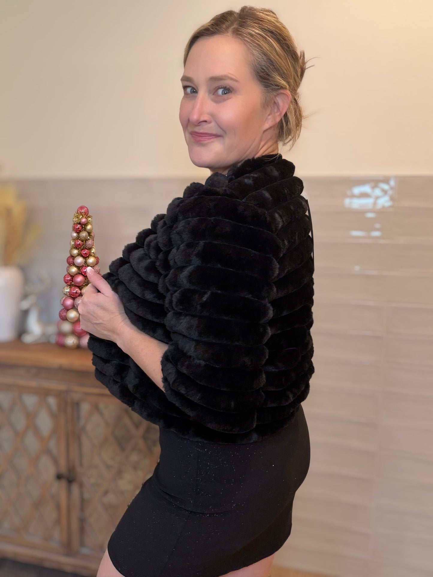 Black Faux Fur Crop Jacket