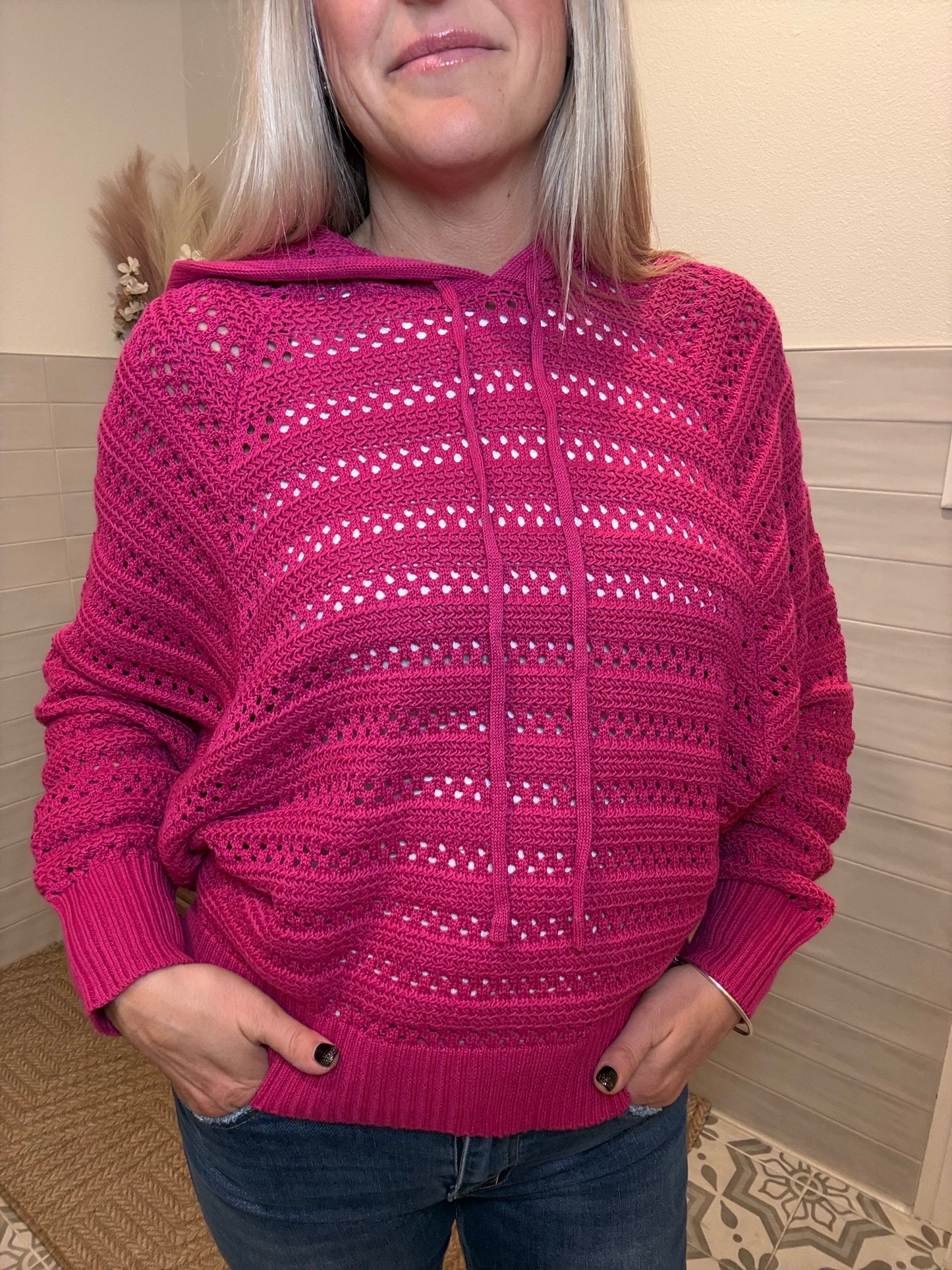 Crochet Pullover Sweater - Magenta