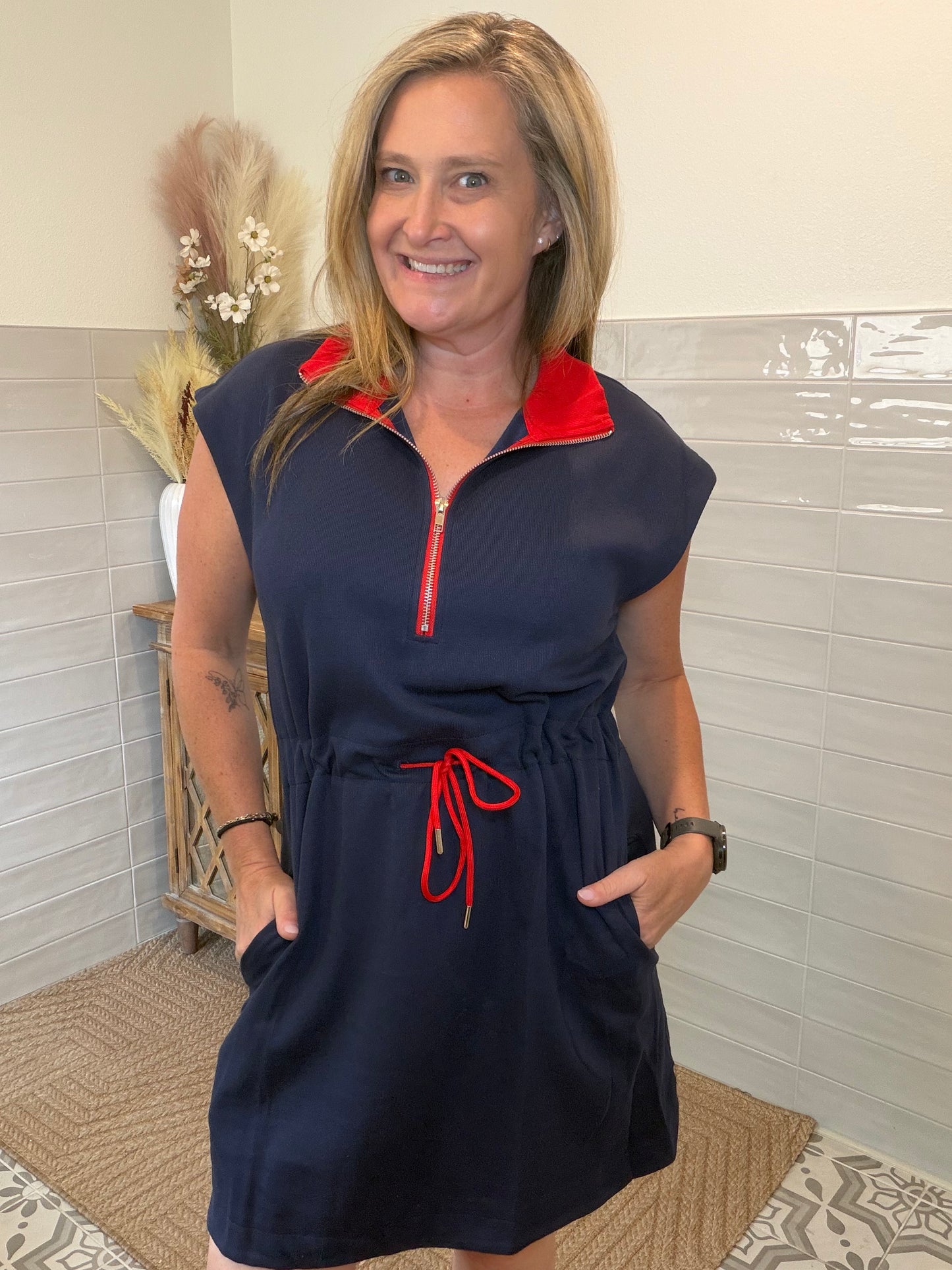 Navy Collared Mini Dress
