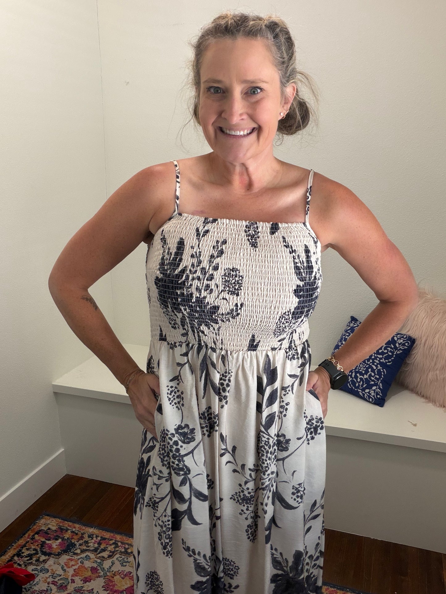 Deep Navy and Ivory Maxi Dress